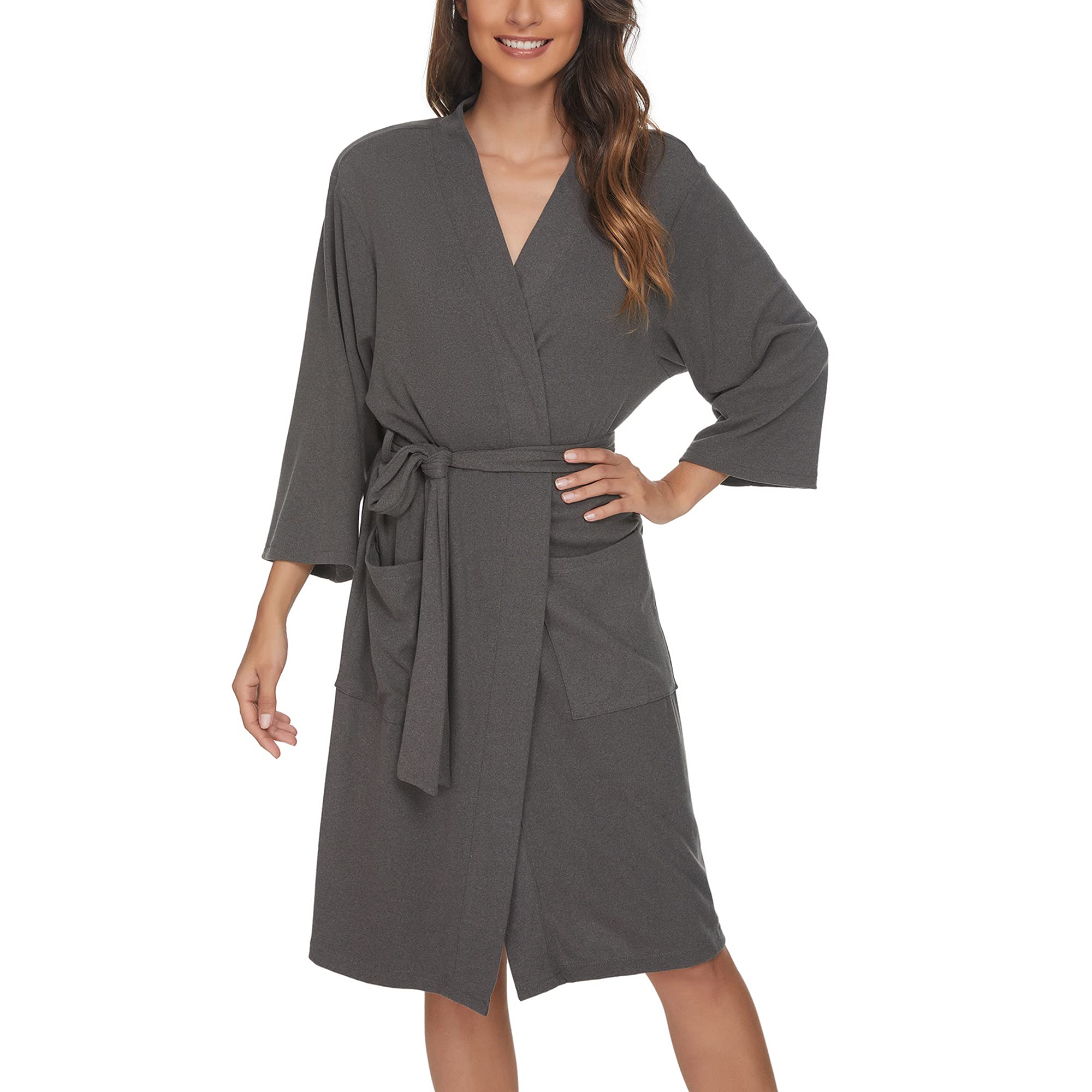 U2SKIINWomens Robes, 100% Cotton Lightweight Robes 3/4 Sleeves Kimono Knit Soft Loungewear Short Bathrobe
