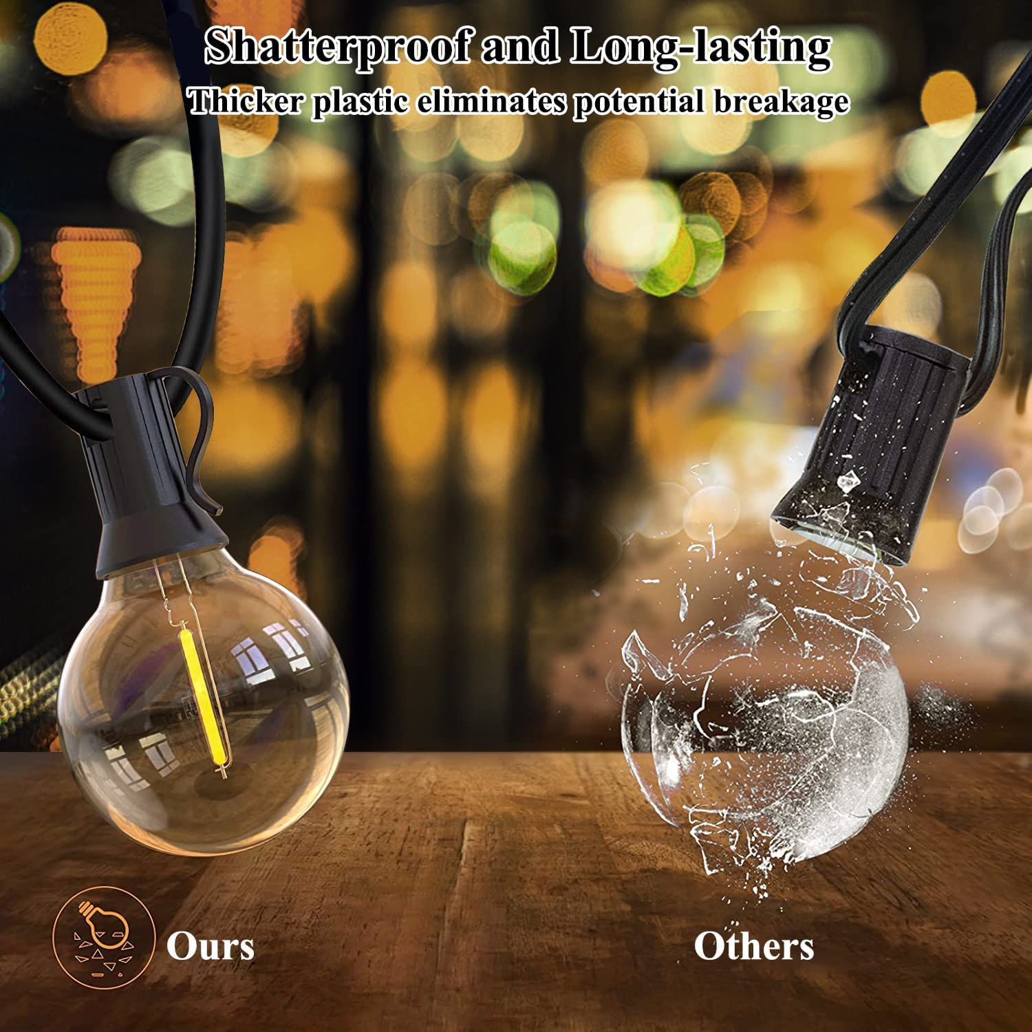 Supzimo 120FT Outdoor String Lights G40 LED Globe String Lights with 60 Waterproof Shatterproof Bulbs(2 Spare), Patio Lights Commercial Grade Backyard Lights for Outside Porch Bistro Garden Party