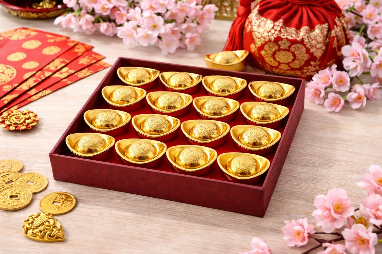 Prosperity Golden Horse With Stack Of Gold Ingots - Chinese New Year Home Décor 2026 - Feng Shui Horse Figurine Statue I.161495520