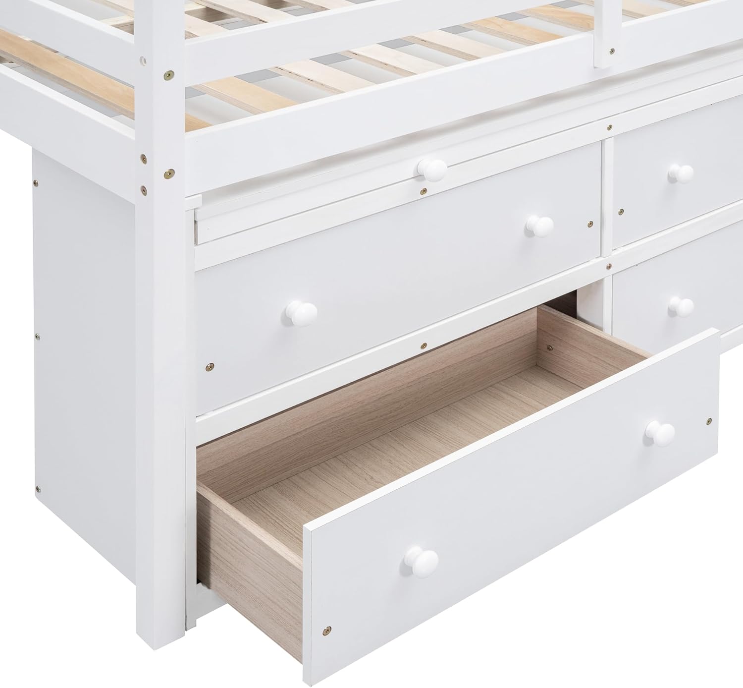 Harper & Bright Designs Low Loft Bed with Retractable Writing Desk and Storage Drawers, Kids Full Size Loft Bed with Shelves for Kids Boys Girls, White