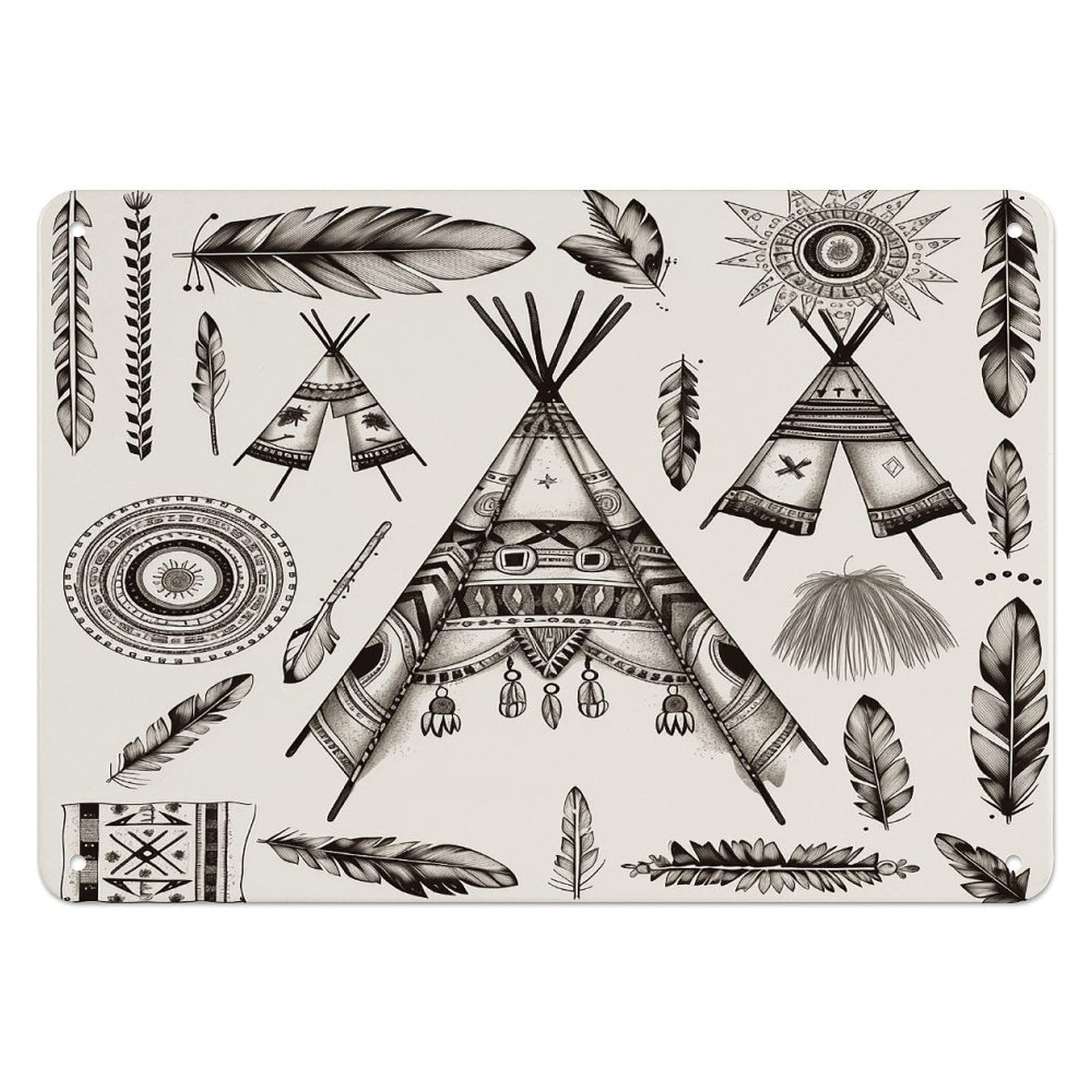 Fodpand Style Feather Head Band Teepee Tent Retro Vintage Metal Tin Sign,Wall Art Decor Garden Plaque Poster For Bedrooms Yard Bars Pubs Patios Porches 7.9X5.5 Inch