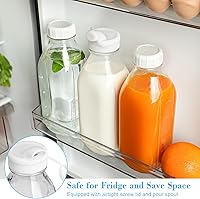 Vista 2 de Paquete de 4 botellas de leche de vidrio de 1 litro con escala, tapa de rosca 100% hermética y resistente, tarros de 32 onzas con 2 boquillas