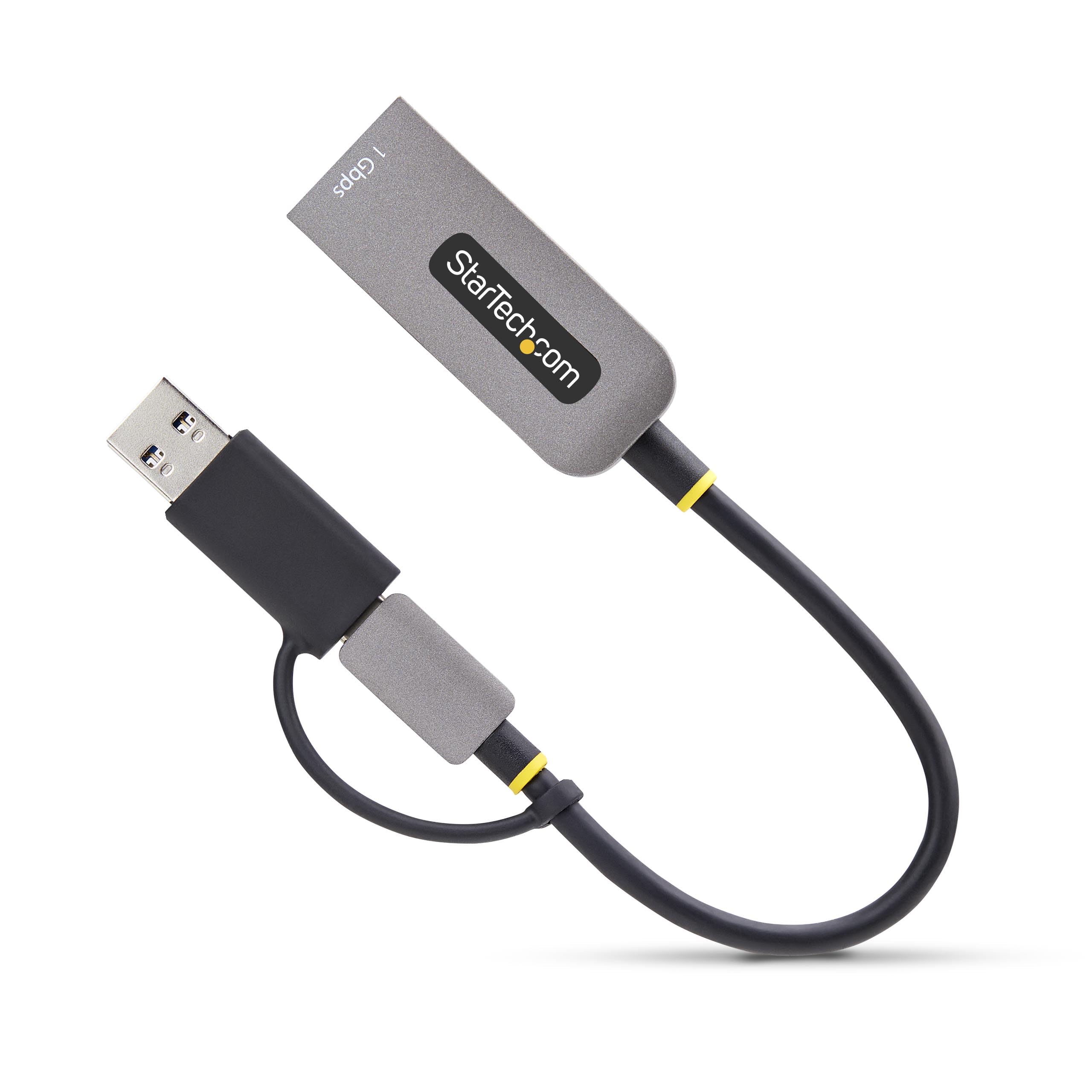 StarTech.com Adapter USB-C na Ethernet ze złączem USB A 10/100/1000 Mbps, USB GbE, zintegrowany kabel 15 cm, dioda LED stanu