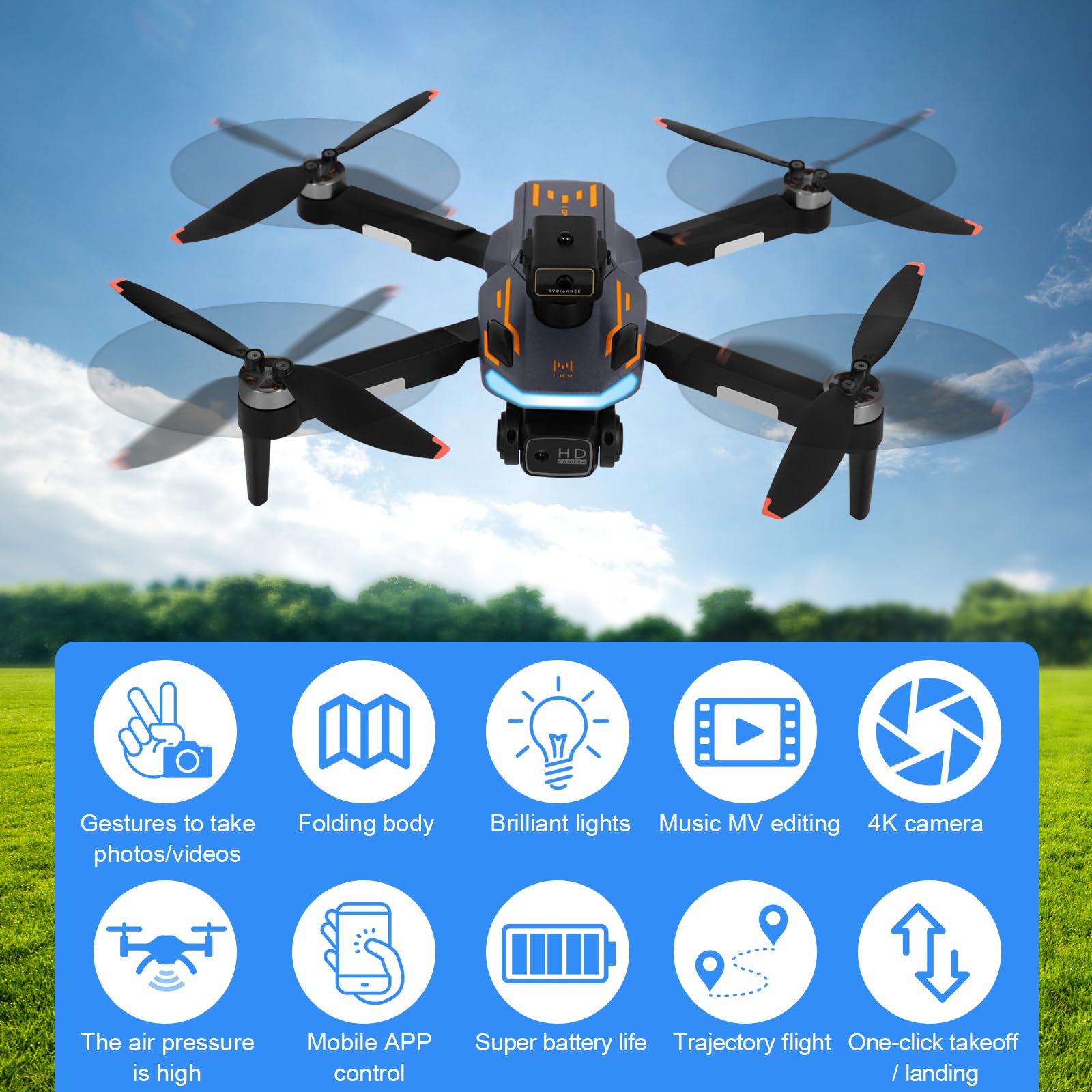 Drone z kamerą 4K EIS, 62 minuty lotu, poniżej 249 g, transmisja FPV 4KM, maks. 16 m/s, Follow-Me/Return, Quadrocopter RC dla początkujących i dorosłych