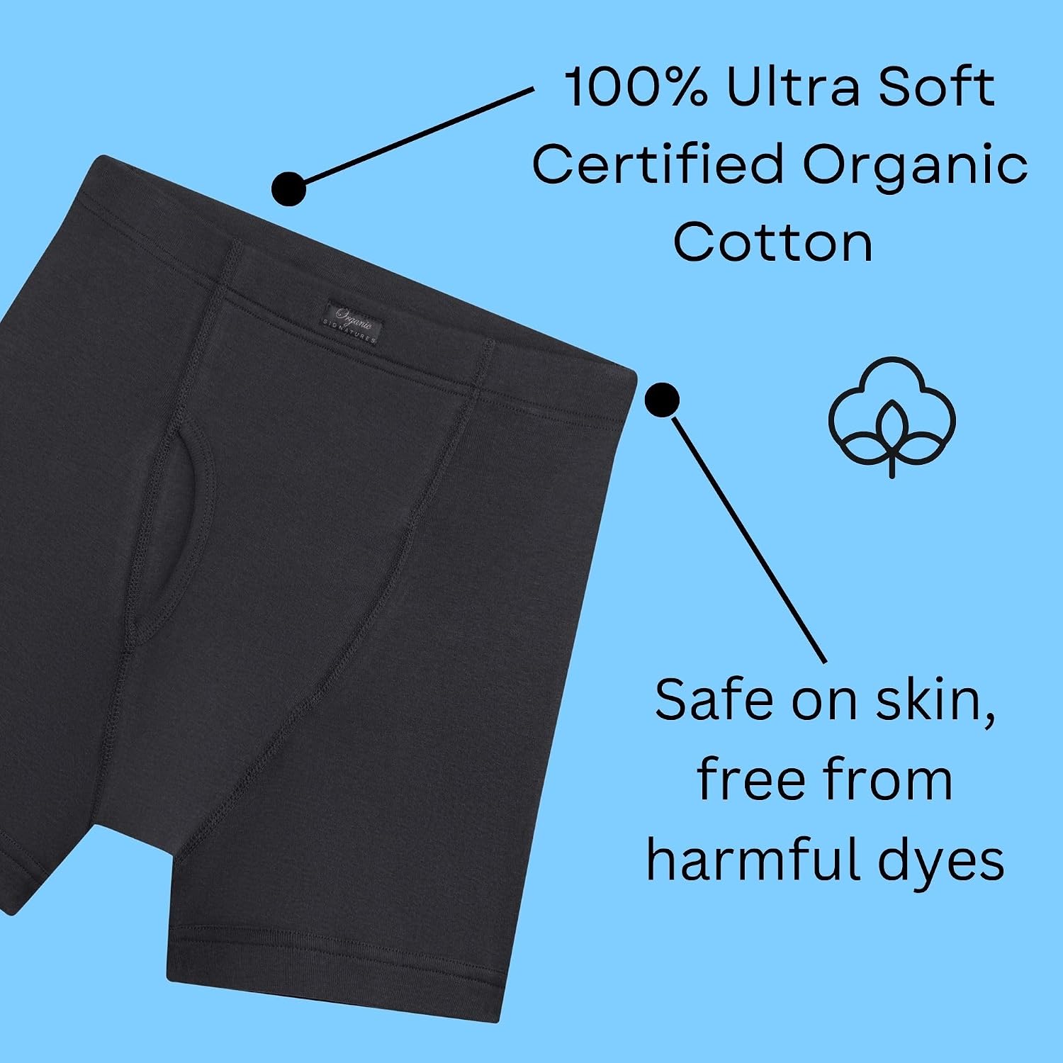 Organic Signatures Men’s 100% Organic Cotton Boxer Briefs – Soft, Breathable Covered Waistband
