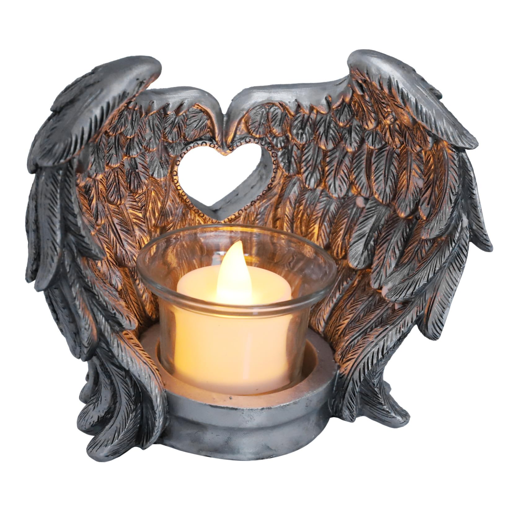 Harz Flügel Kerzenständer 1 Satz mit Glasbecher in Silber