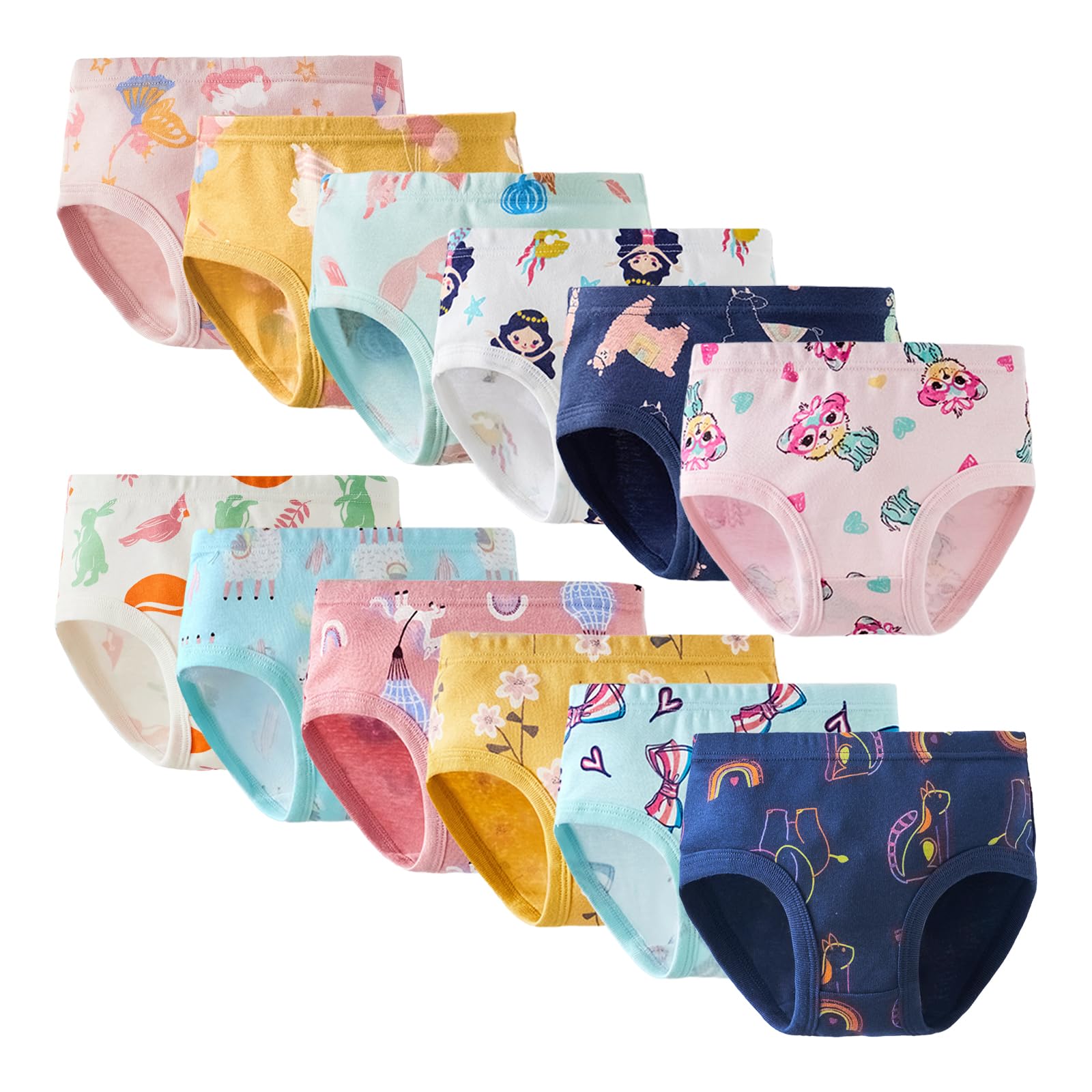 Girls Cotton Underwear Briefs Multicolor Pattern Pack with Cute Prints Soft Comfort Panties 12Pack