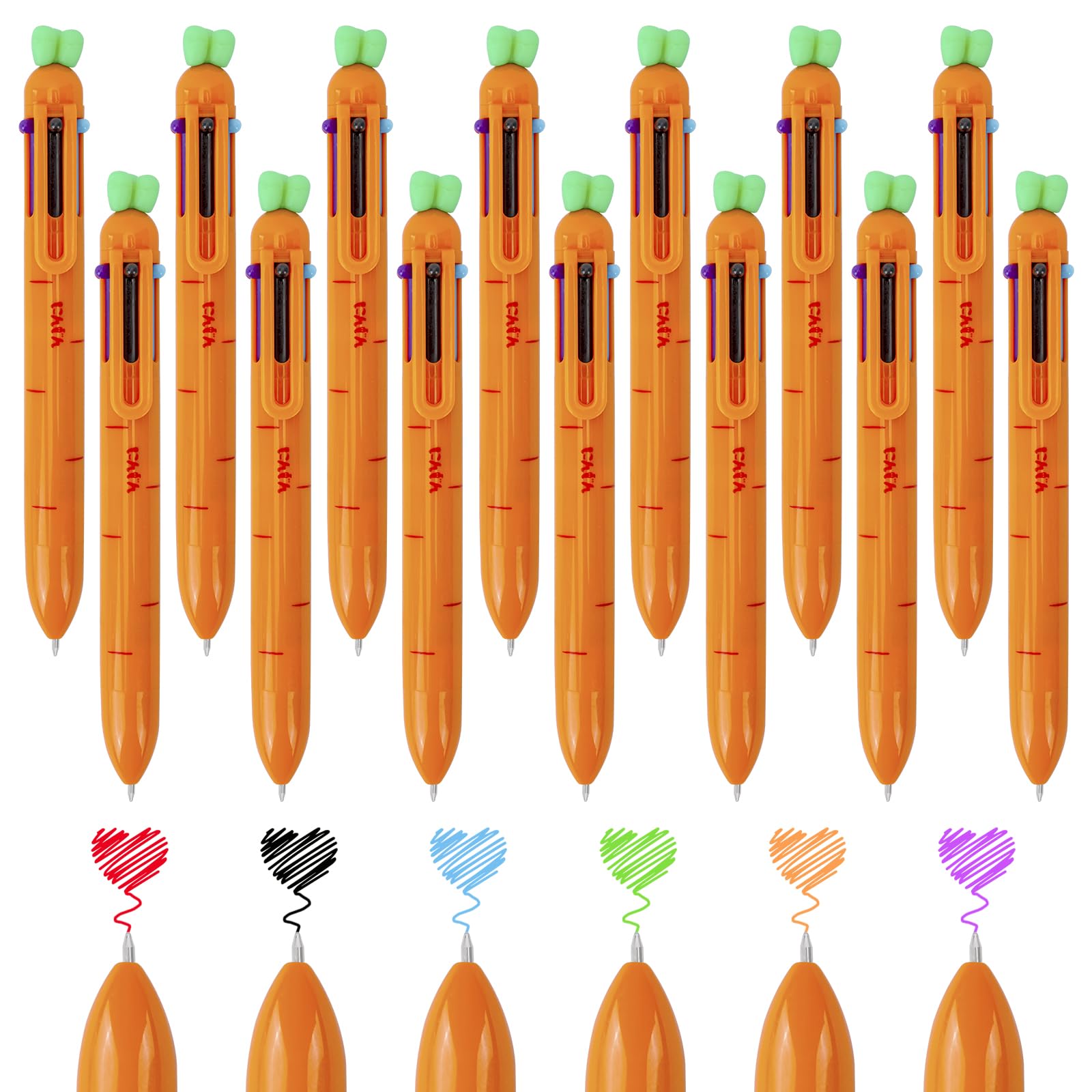Chostky 14PCS 6-in-1 Multicolor Pens, Retractable Ballpoint Pens 6 Colours Transparent Barrel Ballpoint Pen 0.5mm for Office Writing Supplies(14pcs-6 ink colors)