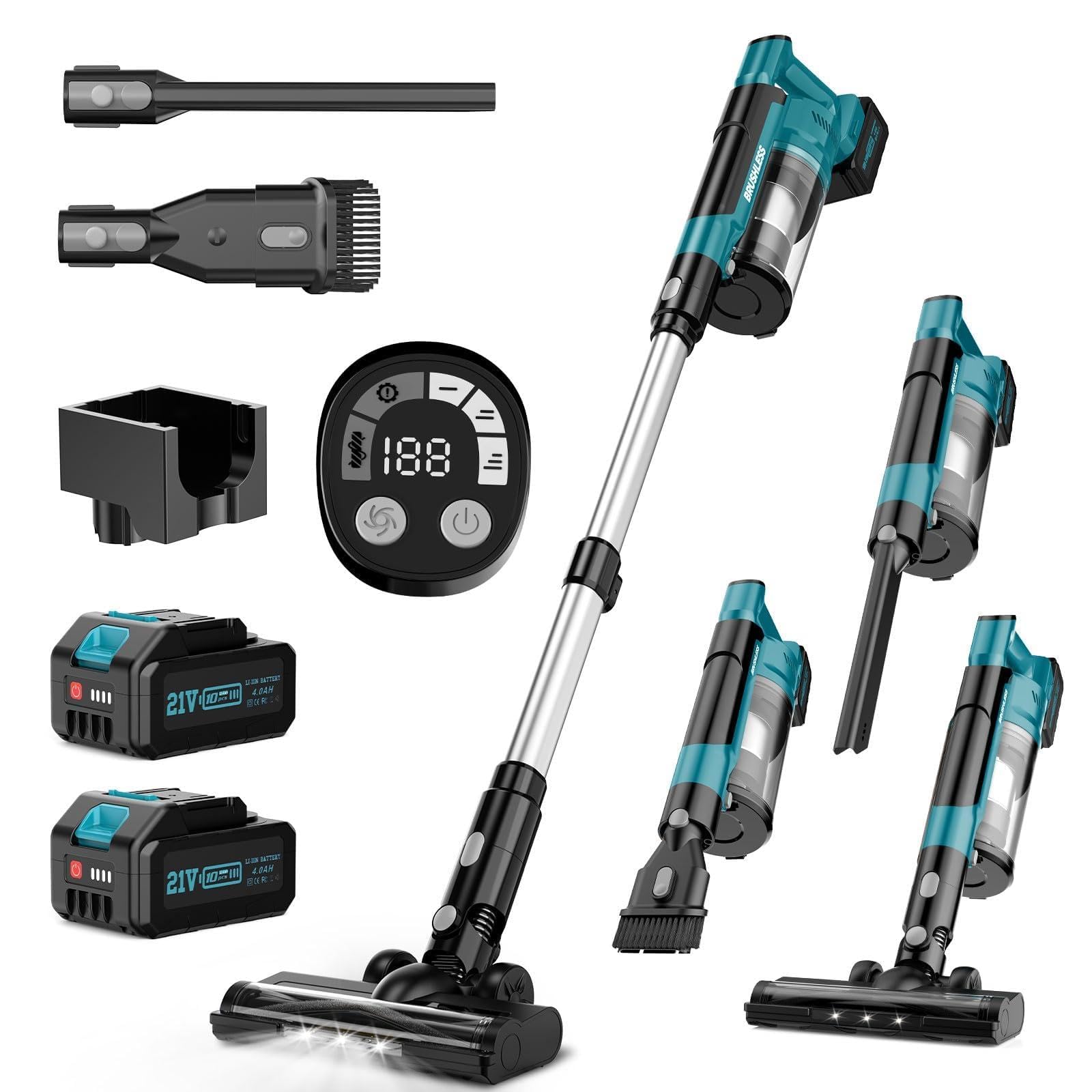 700W 60Kpa 70Mins Cordless Vacuum Cleaner, Stick Vacuum cleaner with 8000mAh Batterie, Auto Suction, Wall-mounted Charging, Handheld Vacuums with LED Display & Anti-Tangle for Home Pet Hair Carpet