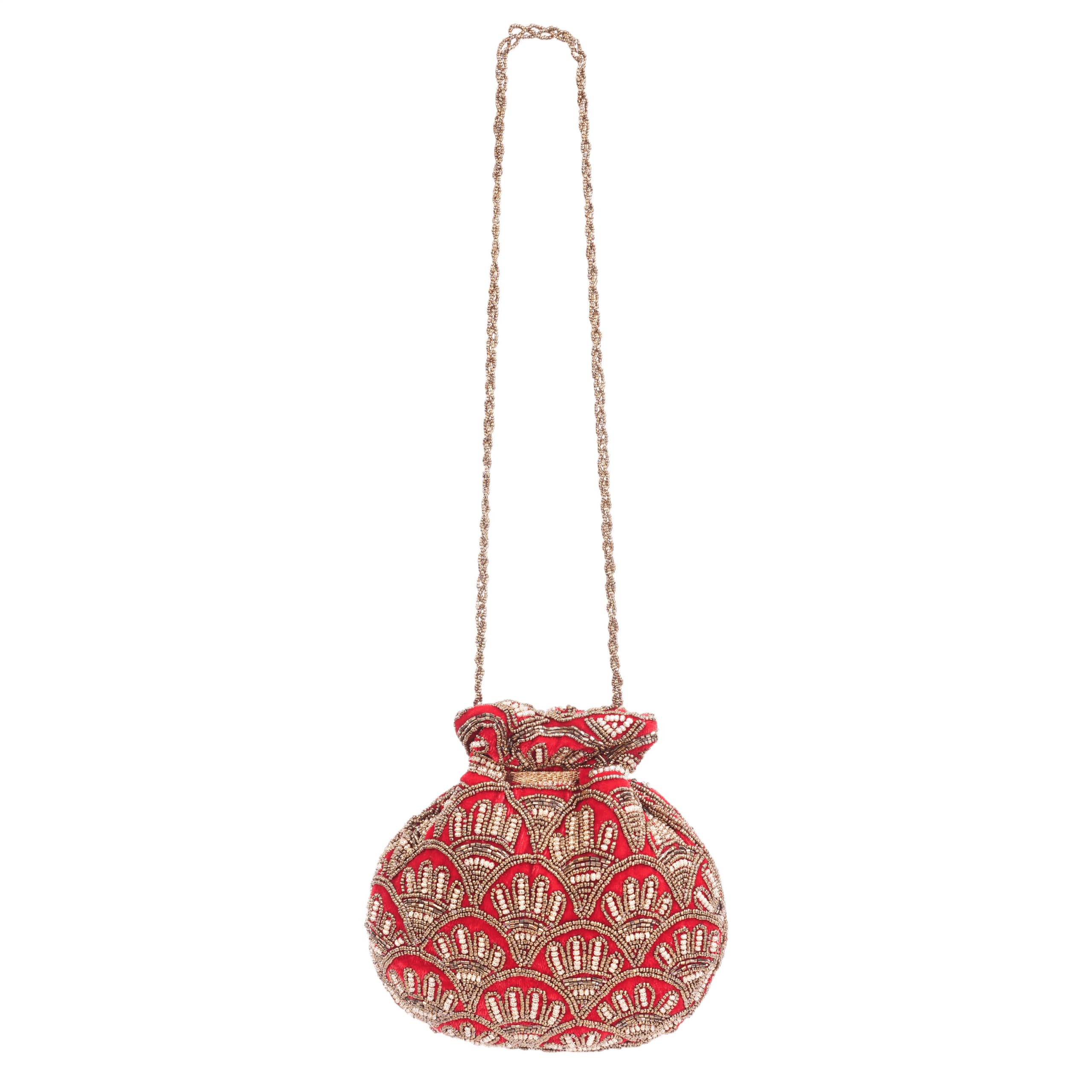 Mustik Women Casual Salsa Red Beaded Potlis-image-2