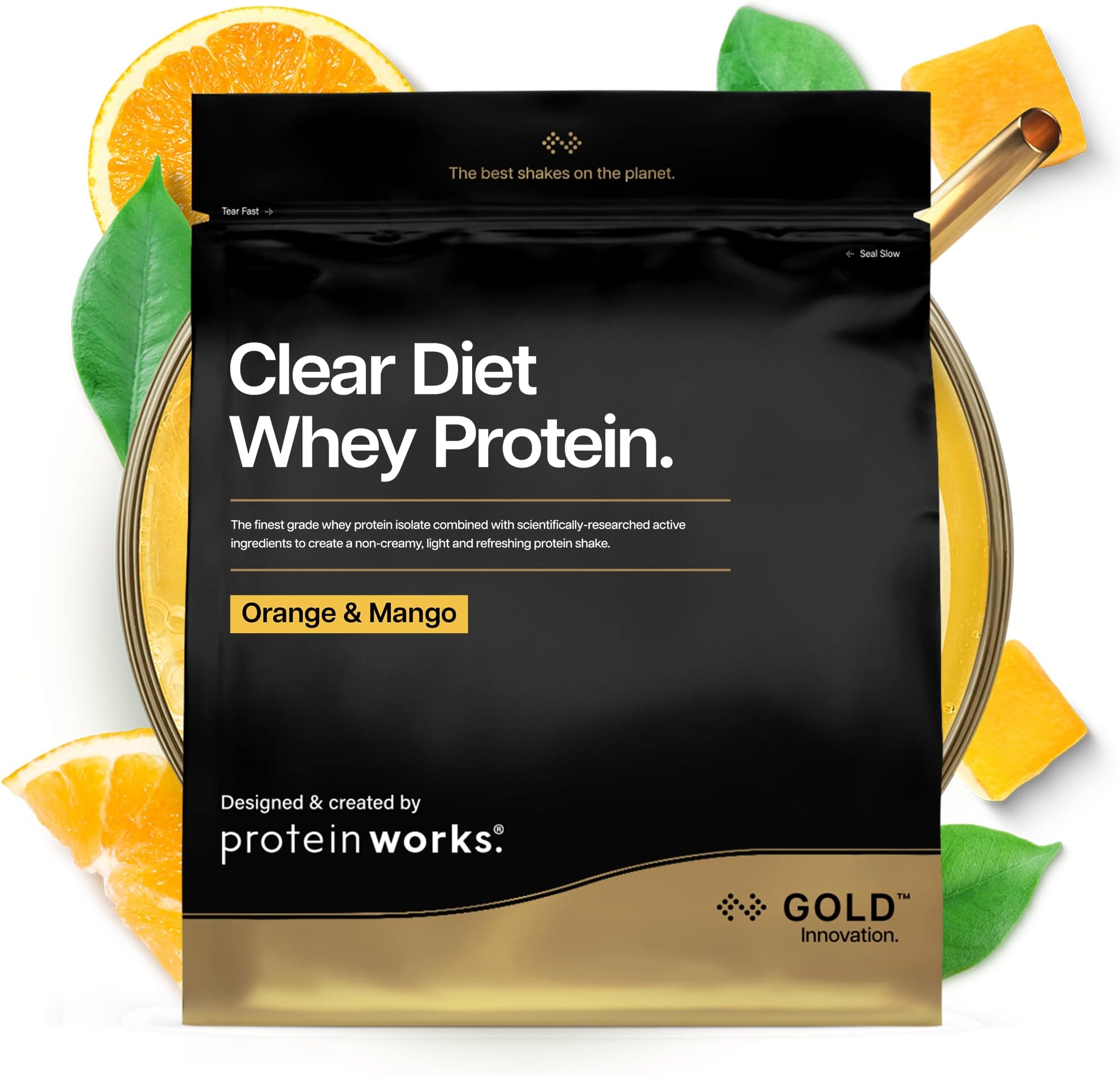 Protein Works | Clear Diet Whey Protein - Gold Innovation, Whey Protein Isolate Powder, Refreshing High Protein Drink, Orange & Mango, 20 Servings, 500g