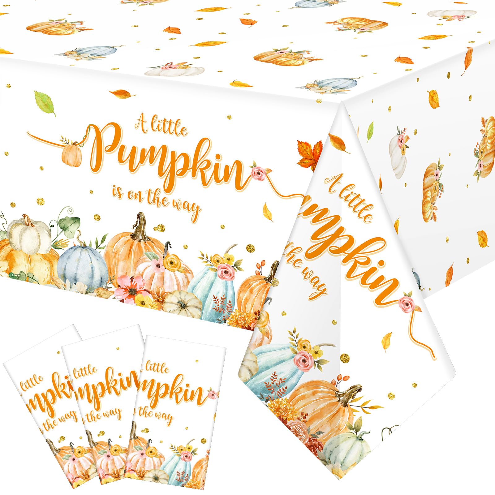 WovWeave Obrusy z małą dynią, jesienne, baby shower, dekoracje imprezowe dla chłopca, dziewczynki, mała dynia jest w drodze, pokrowce na stół na Święto Dziękczynienia, dynia, upominki, artykuły