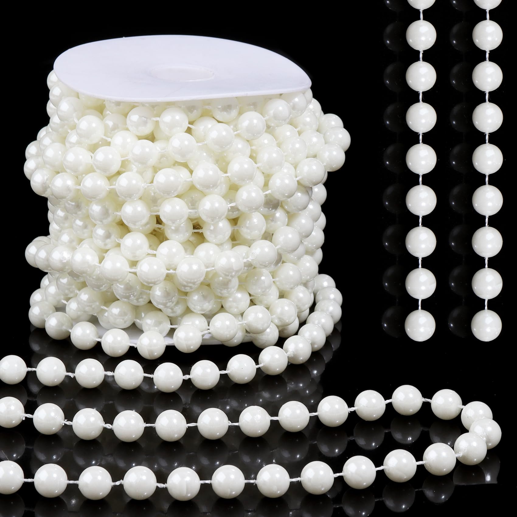 Tiparts Pearls String Beads 33 Feet Crafts Faux Pearl Roll for Christmas Garland Flowers Wedding Party Jewelry Decoration(10mm Ivory)