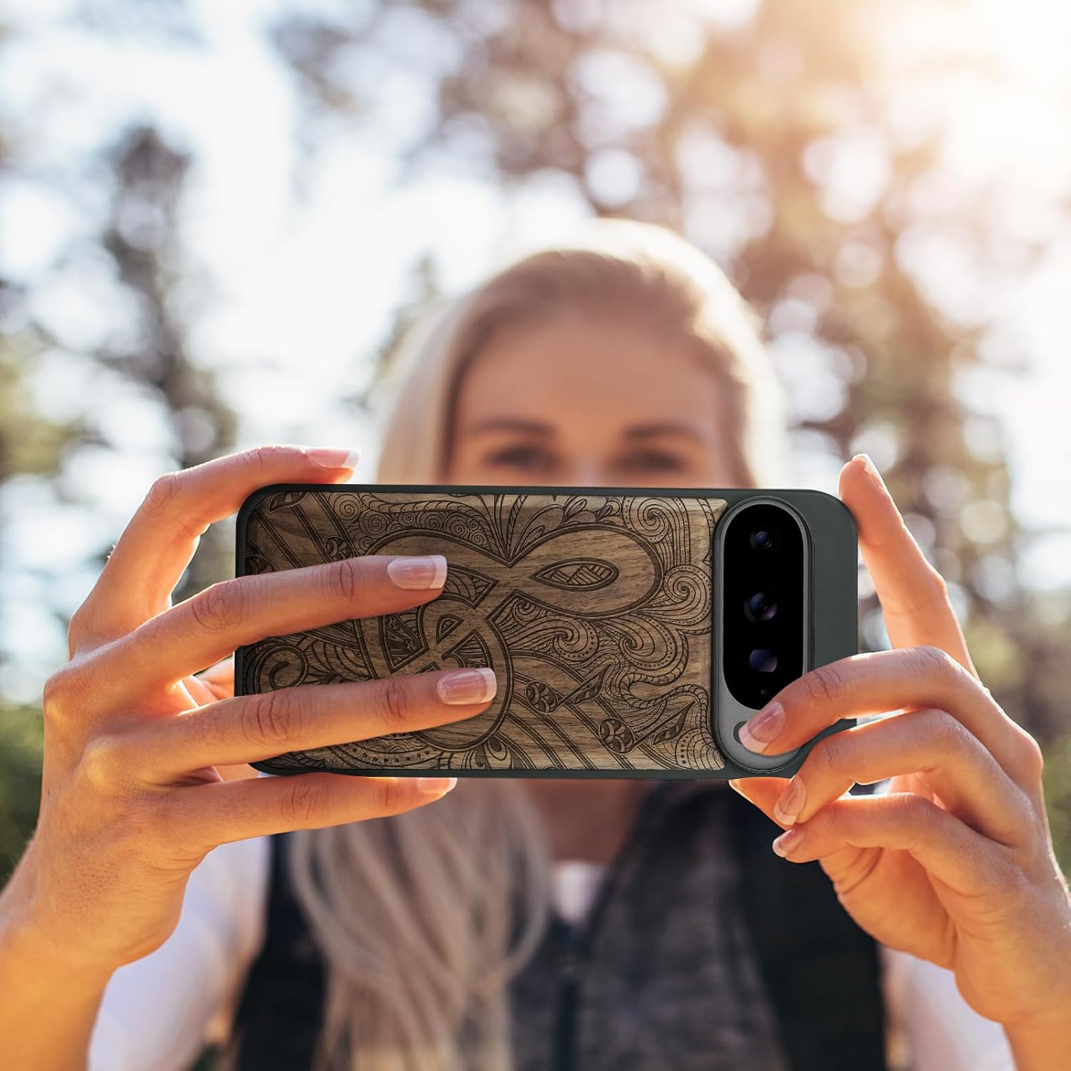 Carveit Magnetic Wooden Case for Google Pixel 10 Pro XL Case, Wood Artisan Engraved & Soft TPU Shockproof Cover, Compatible with MagSafe Wireless Chargers (Zen Doodle Treble Clef) Walnut