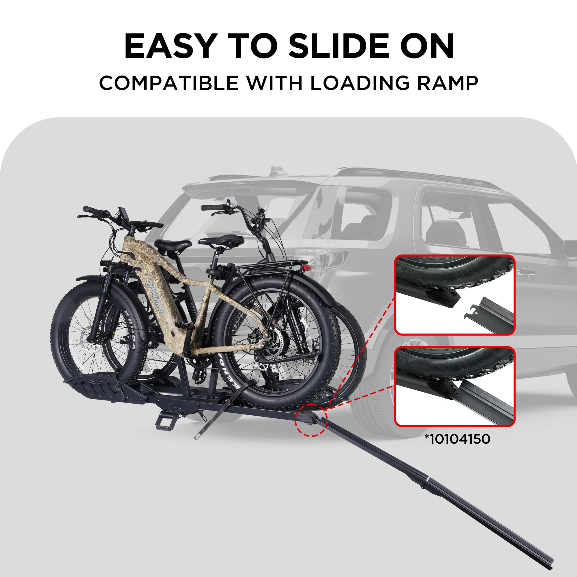 Young Electric E-Bike Rack with Ramp, Hitch 2 Bike Rack, 200 lbs Capacity Electric Bike Carrier, Foldable Platform Mount for Cars, Trucks, SUVs, Minivans, Up to 5-Inch Fat Tire for 2'' Receiver