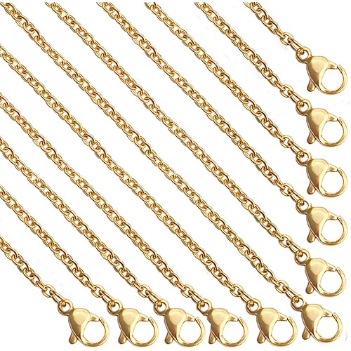 30 Pack Necklace Chains 2mm Gold Plated Stainless Steel Link Cable Chain Necklace Bulk for DIY Jewelry Making Supplies (18 Inches)