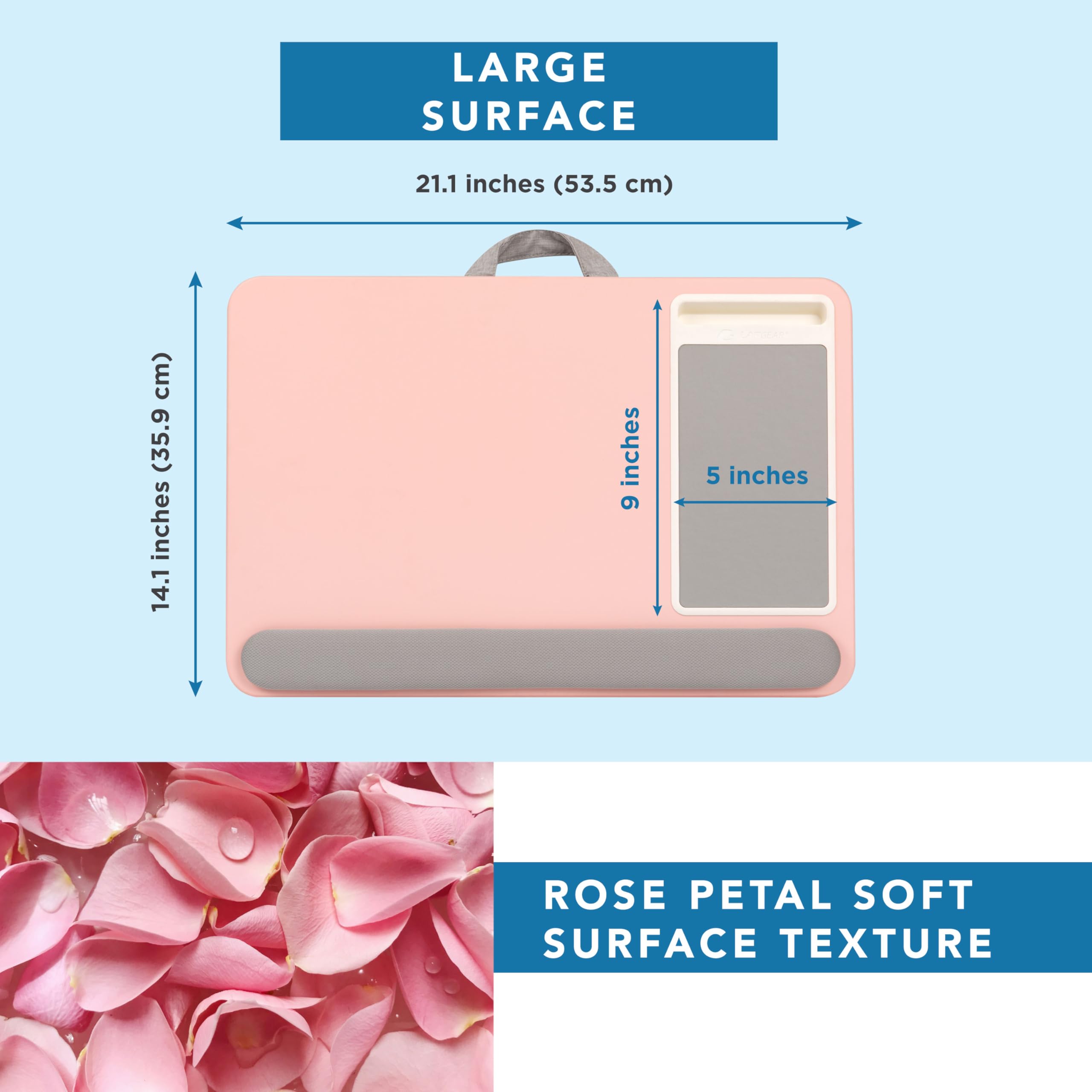 LAPGEAR Home Office Pro - Escritorio de Regazo con reposamuñecas, Alfombrilla para Mouse y Soporte para teléfono, Color Rosa, se Adapta a portátiles de hasta 15.6 Pulgadas, Estilo n.º 91604