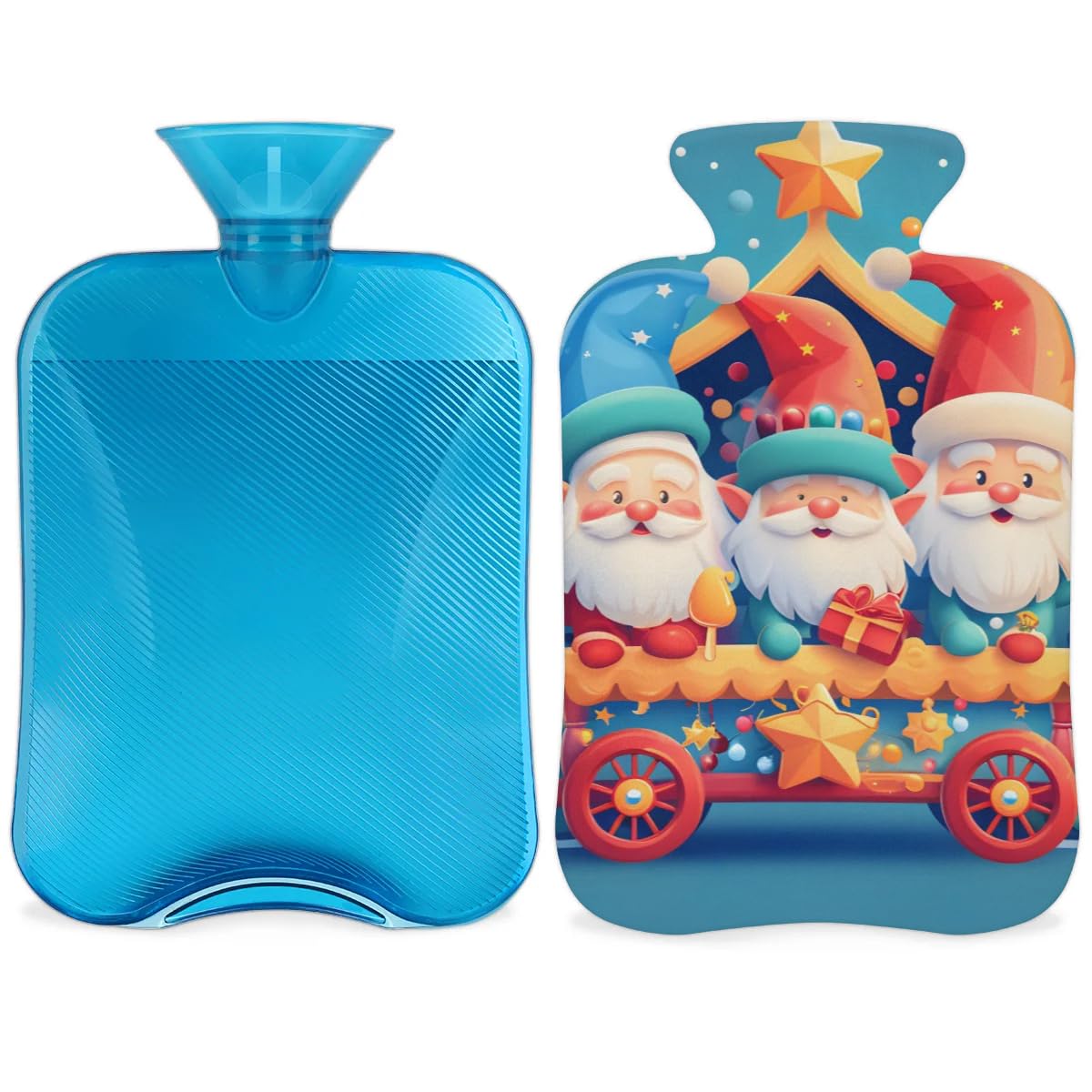 Hot Water Bottle with Soft Cover,2L Fantastic Santa Claus Hot Water Bag for Hot and Cold Compress, Hand Feet Warmer, Colorful Santa Claus Rubber Hot Cold Water Bottle Halloween Christmas Decorations