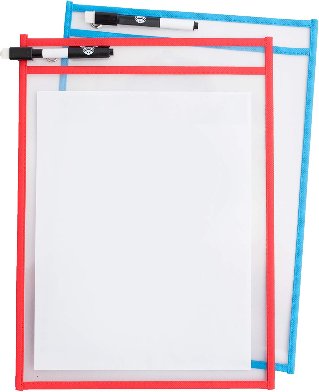 Dry Erase Pockets - 30 Pack Reusable Clear Plastic Sleeves with Marker - 9x12 Inches Multi-Colored Sheets School & Classroom Supplies for Teachers & Kids : Office Products