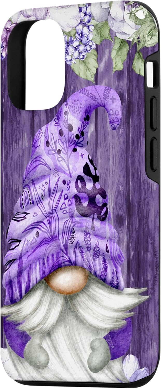 Cute Purple Aesthetic Anemones Flower Pattern Lavender Gnome Case for iPhone 12/12 Pro
