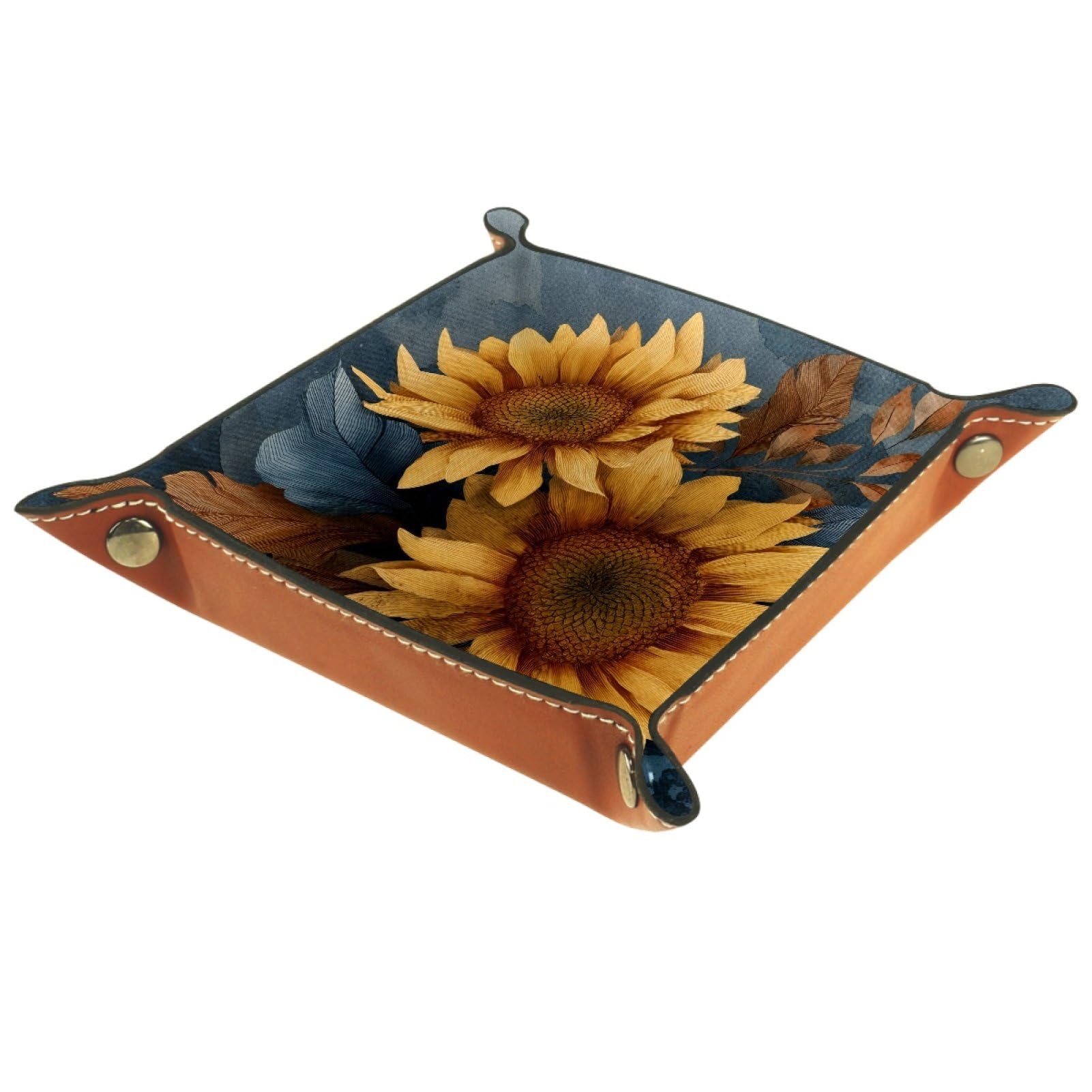 VAPOKF Sunflower Bouquet Dice Trays Quadrilateral Dice Folding Tray Microfiber Leather Holder for Table Games RPG DND, 20.5 × 20.5 cm