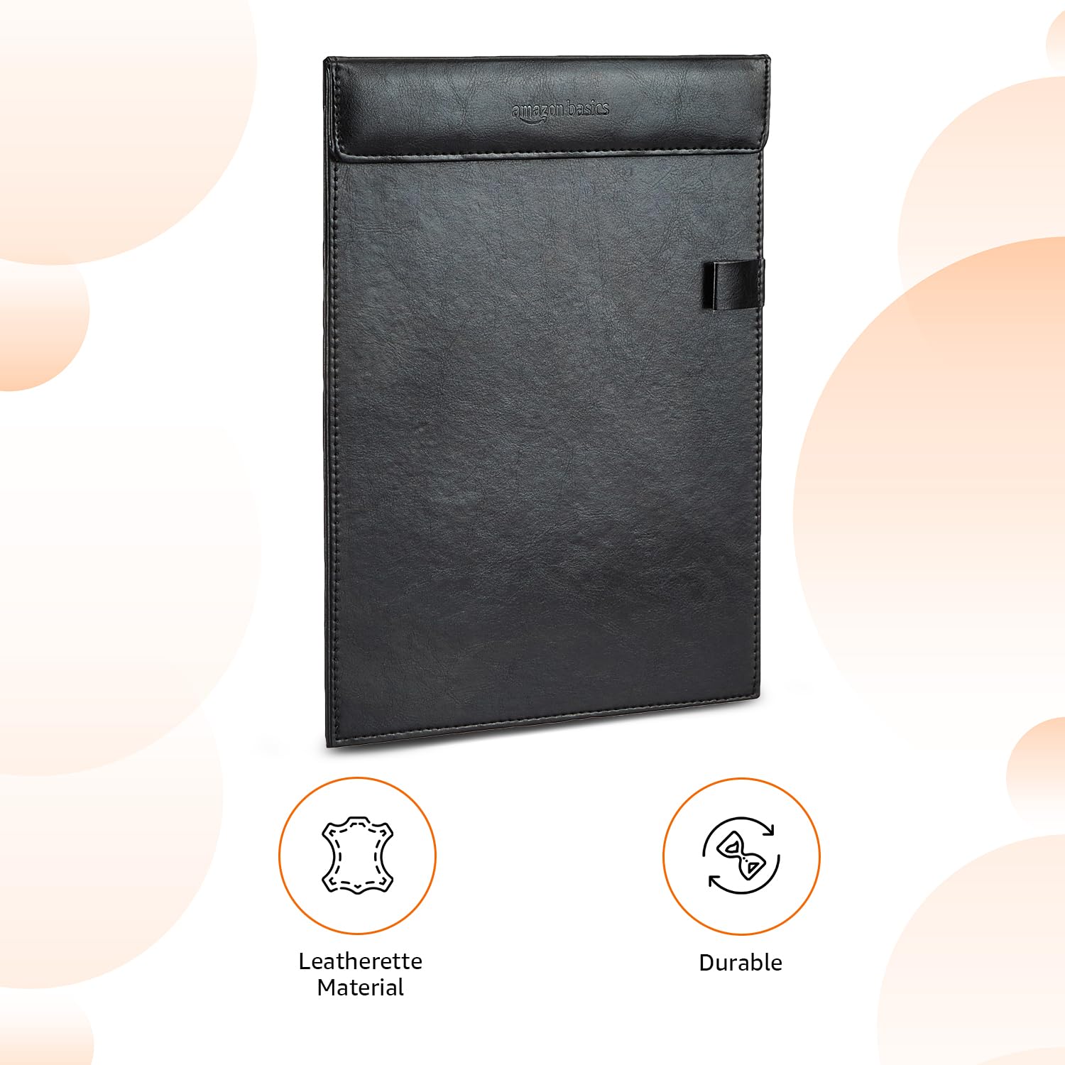 Amazon Basics Writing Pad for Exam | PU Leather Exam Board with Pen Holder Loop | Durable | for Office, School | A4, Black 1