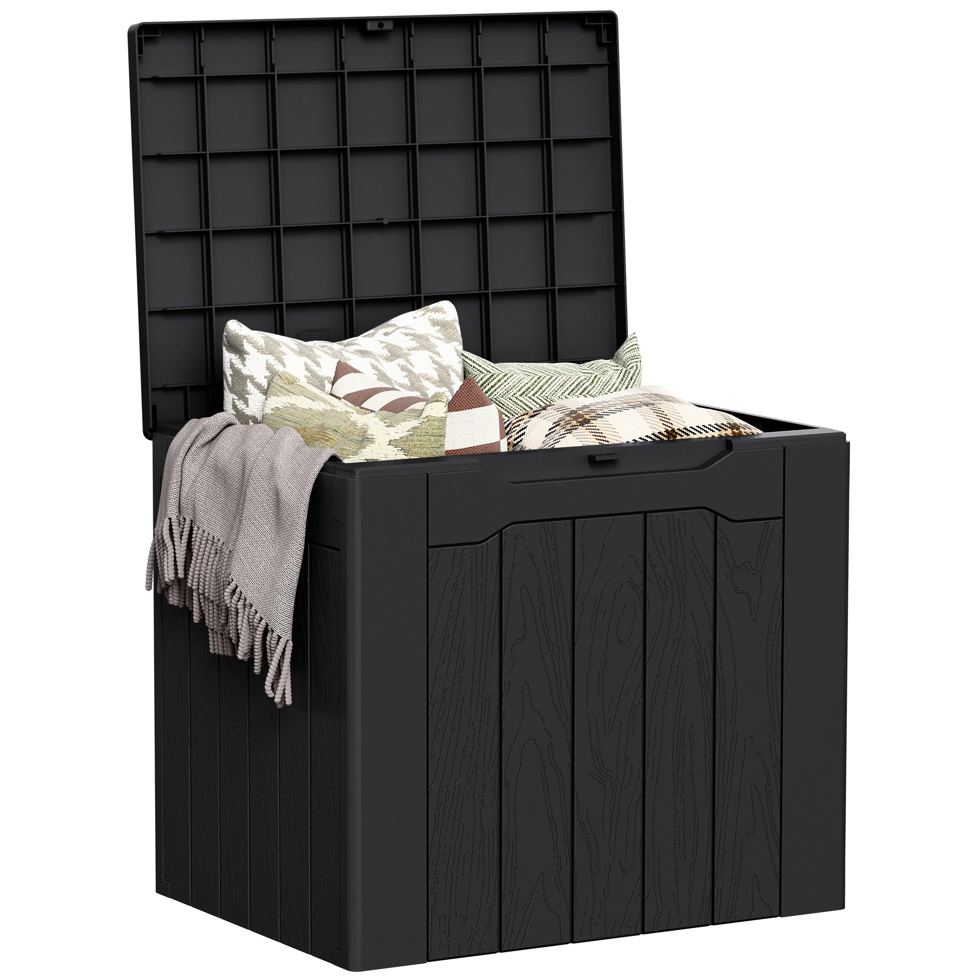 Greesum 33 Gallon Resin Deck Box Outdoor Storage Boxes, Dark Black