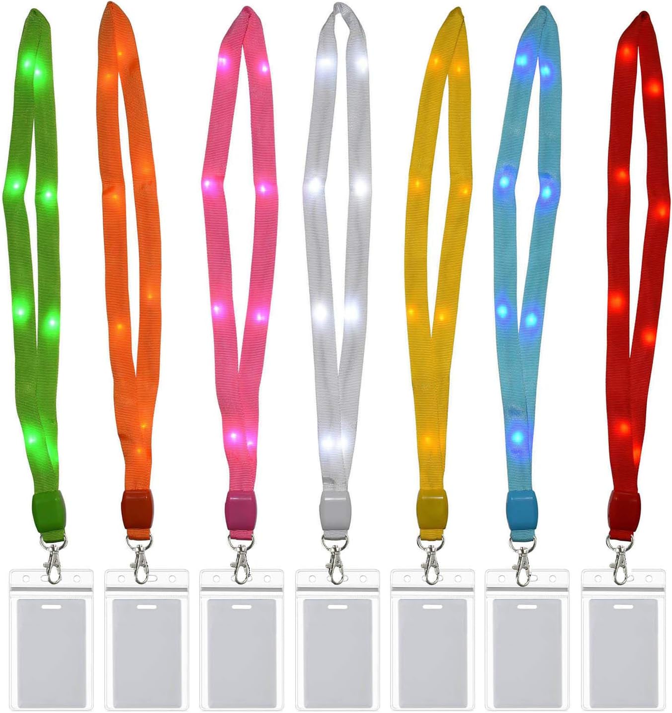 LED Light Up Cruise Lanyard Christmas Necklace Gifts Keychain ID Card Badge Key Holder for Women Men Students Office Worker [7 Pack, Colorful]