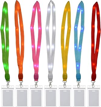 LED Light Up Cruise Lanyard Christmas Necklace Gifts Keychain ID Card Badge Key Holder for Women Men Students Office Worker [7 Pack, Colorful]