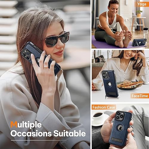 Miniatura 7 de Funda magnética de piel para iPhone 15 Pro Max, soporte invisible integrado compatible con Magsafe, funda protectora delgada compatible con iPhone