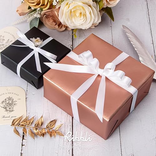 Miniatura 235 de Ribbli - Cinta de satén roja de doble cara, 1 pulgada x 25 yardas, uso para ramo de lazos, envoltura de regalo de Navidad, arreglo floral Rojo