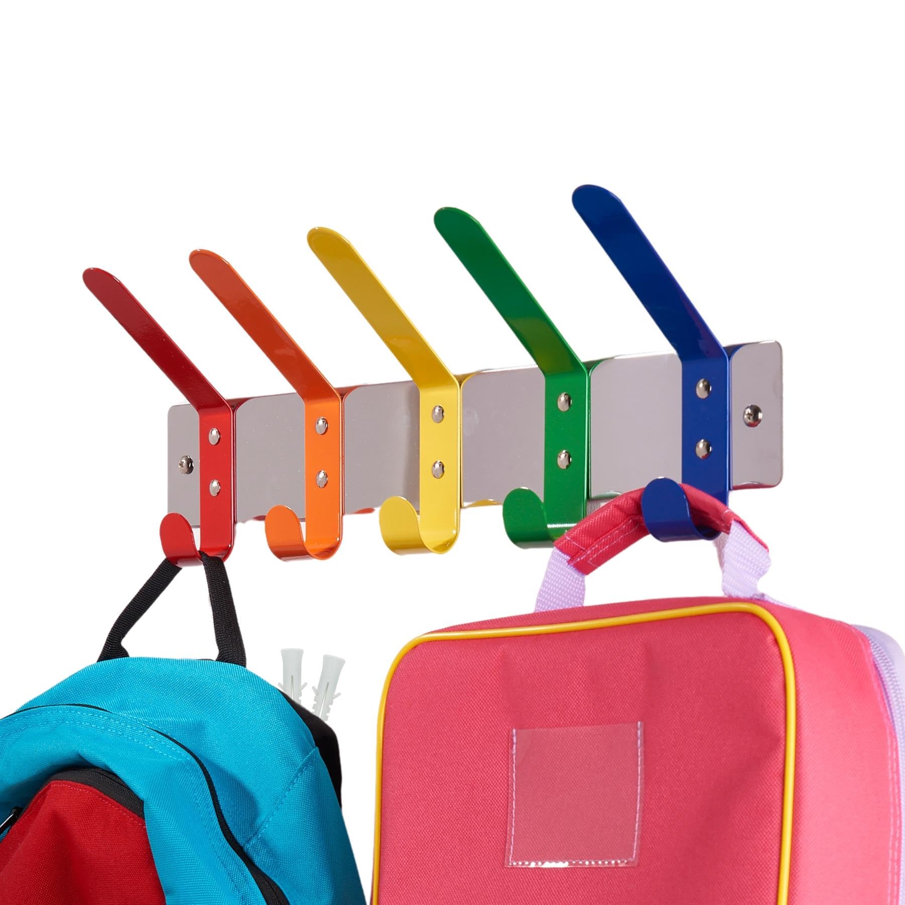 5-Hook School Kids Coat Rack Wall-Mounted 40cm Multi-Colour Bag Hook