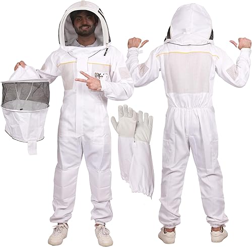 Polly - Traje de abeja de algodón, ultra ventilado, para hombres y mujeres, con guantes de abeja y 2 velos de apicultura, traje de apicultor
