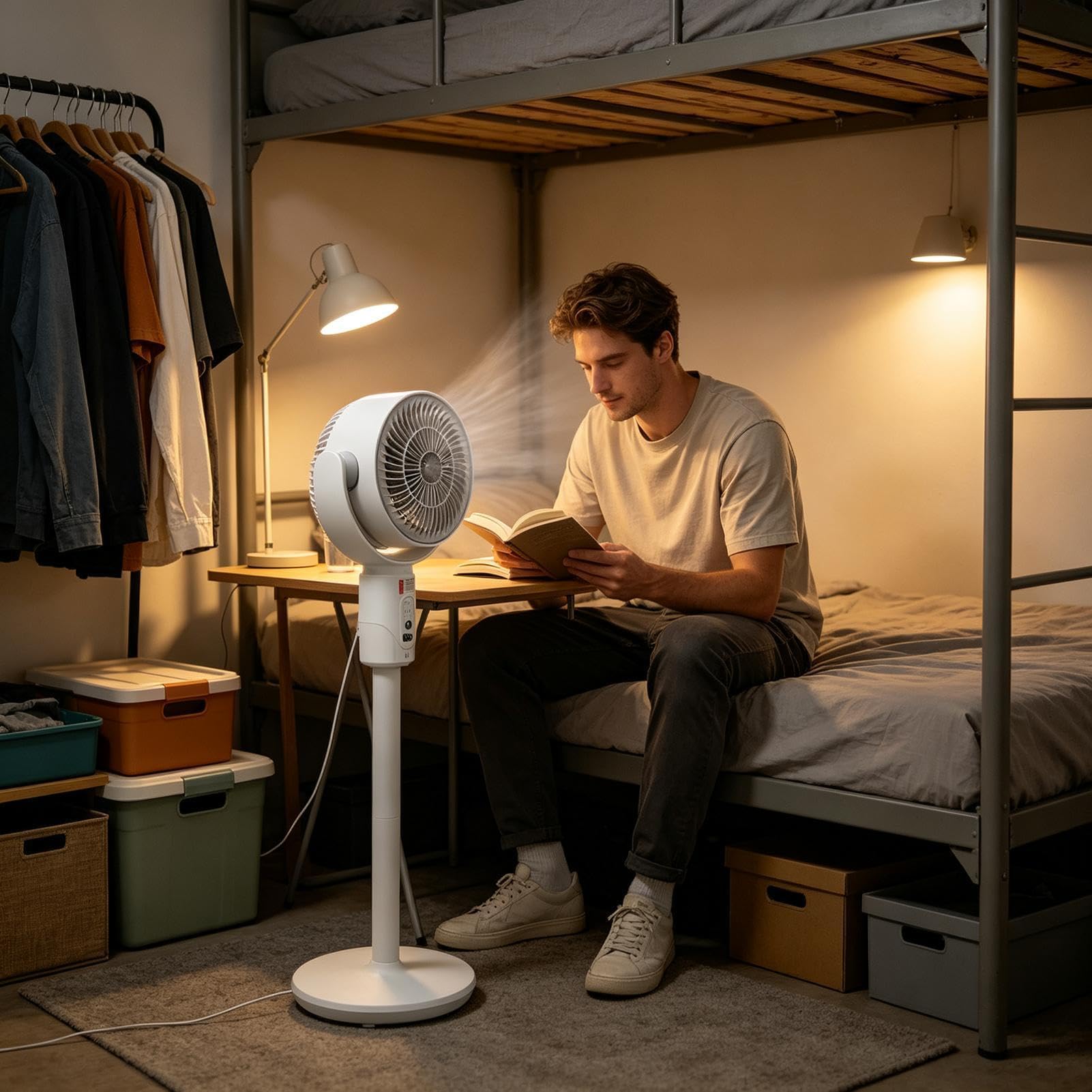 Ventilatore a Oscillazione Basso Livello di Suono Regolabile In Altezza | Ventilatore oscillante ricaricabile ideale per uomini, donne, adulti, comodino, casa, ufficio e campeggio