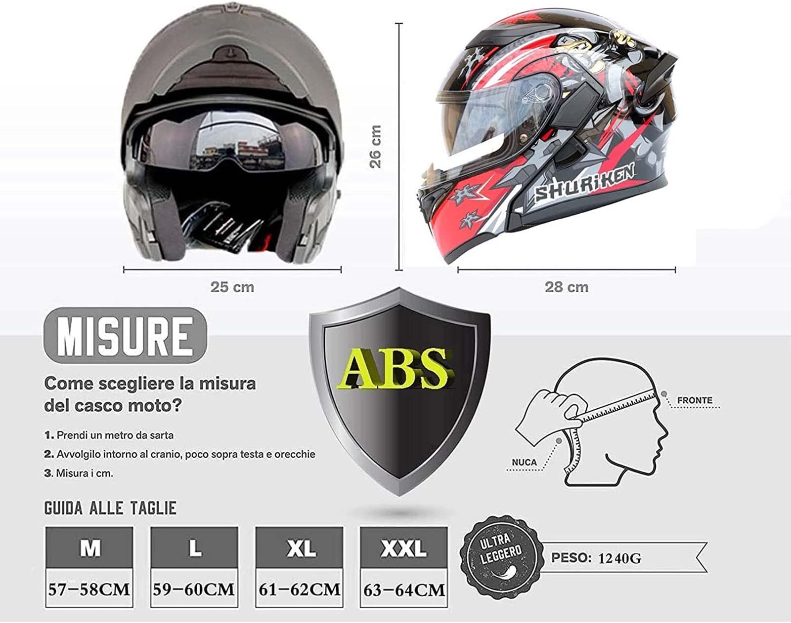 Kask motocyklowy z unoszoną szybą przednią, motocyklowe kaski motocyklowe z pełną twarzą ECE zatwierdzony kask motocrossowy wyścigowy, podwójny osłona przeciwsłoneczna kask awaryjny (A XXL=63~64cm)