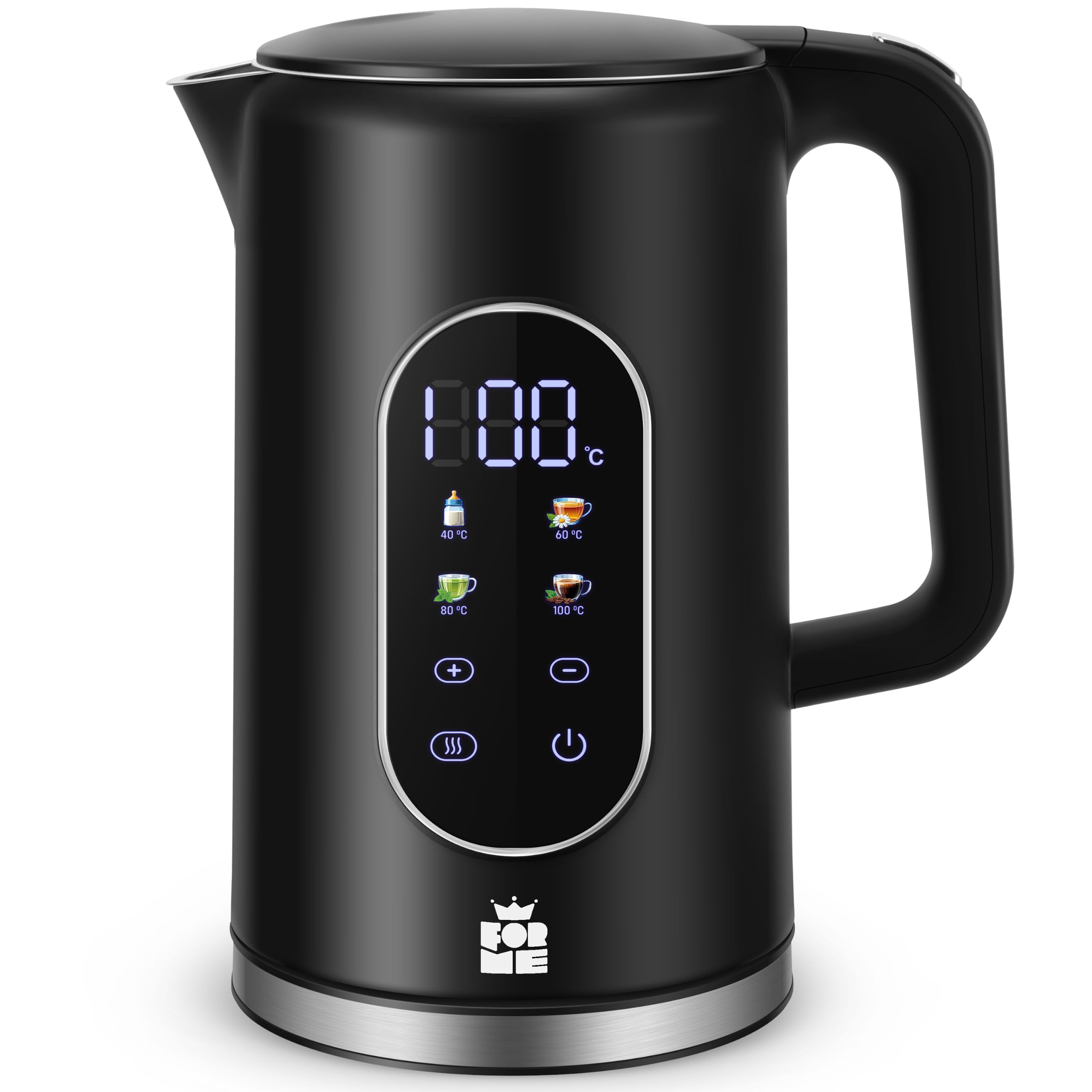 ForMe Edelstahl Wasserkocher 1,7 L mit Temperatureinstellung Temperaturwahl 40-100°C I LED Digitale Temperaturanzeige I Temperatur Einstellbar Kessel I Teekanne Teekessel Warmhaltefunktion I BPA Frei