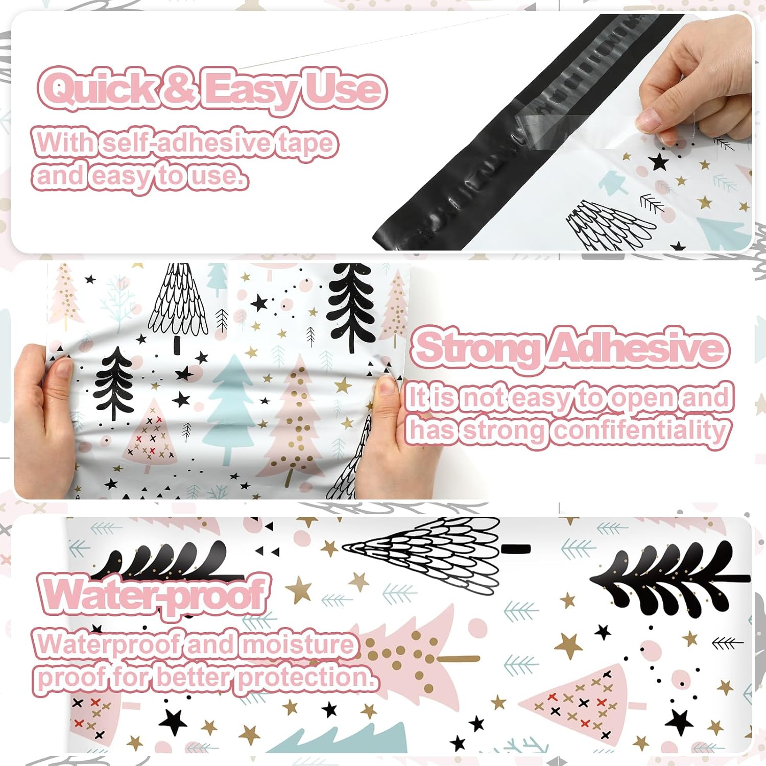JarThenaAMCS 100Pcs Christmas Poly Mailer 10 x 13 Inch Pastel Xmas Tree Packaging Bags Self Seal Mailing Envelope Bags for Winter Small Business Clothing