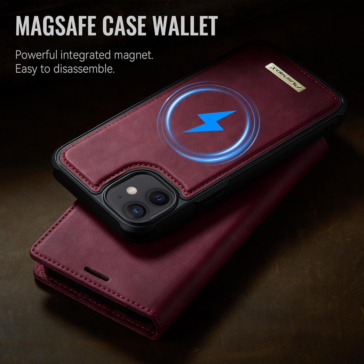 Wallet Case for iPhone 12 / iPhone 12 Pro Compatible with Magsafe, 2-IN-1 PU Leather Flip RFID Blocking Card Holder Stand Shockproof Magnetic Detachable Cover for iPhone 12 Pro Case, Burgundy