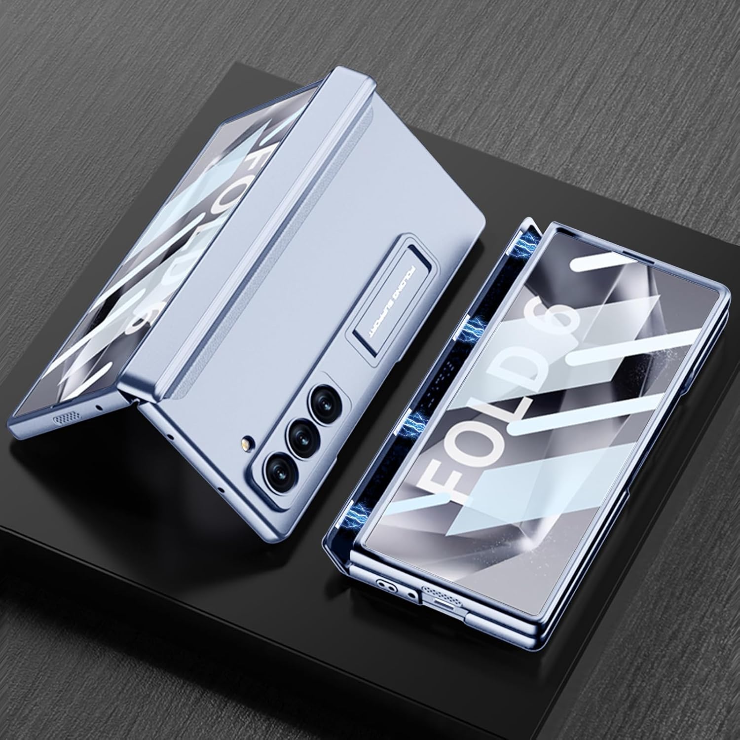 DOOTOO for Samsung Galaxy Z Fold 6 Case Built-in Adjustable Kickstand & Screen Protector, Z Fold6 Magnetic Hinge Protection Full Body Protective Case (Blue)