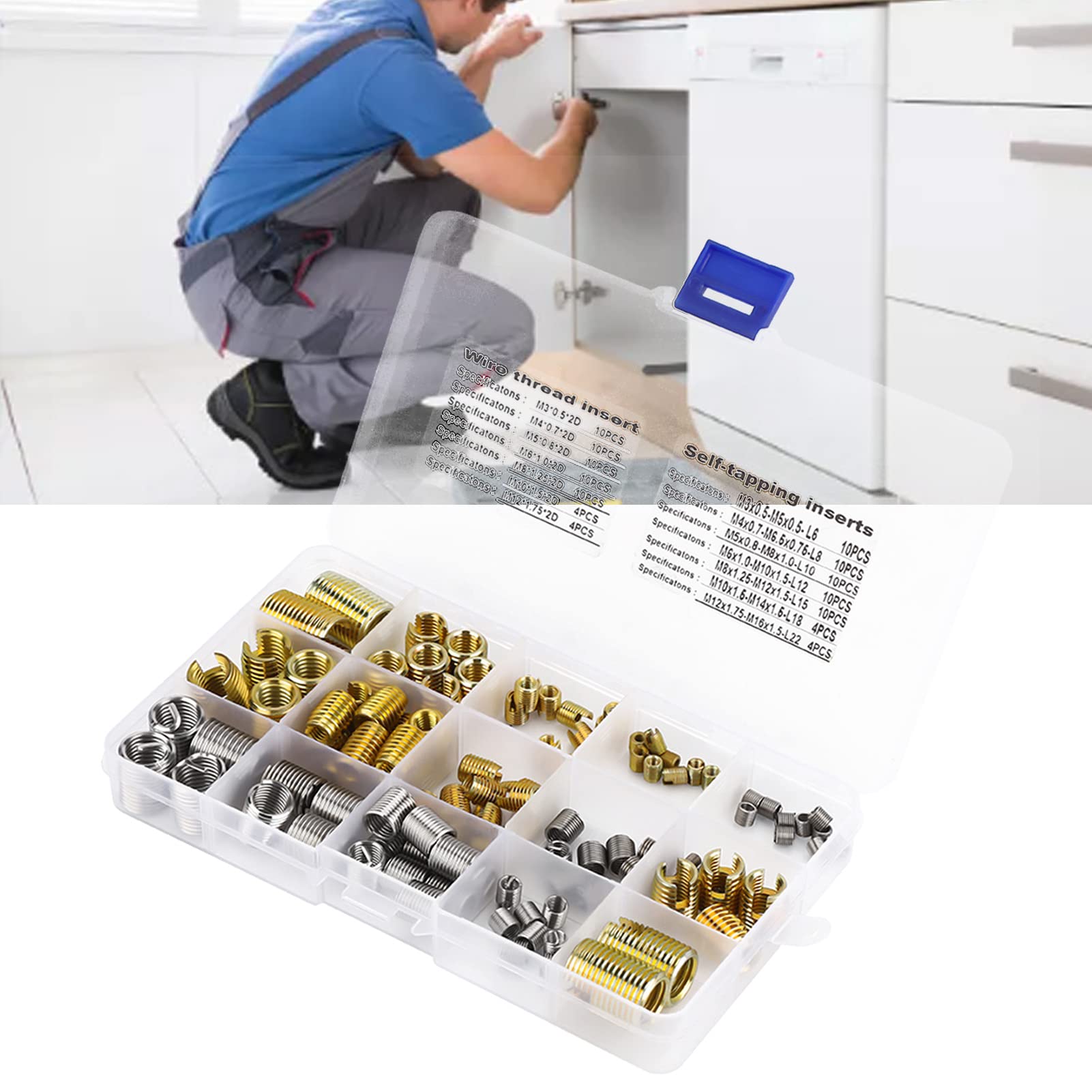 Inserts de Taraudage, 116 Pièces D'inserts à Fentes de Filetage Autotaraudeur et Ensemble combiné D'inserts de Filetage de Fil D'acier, Outil de Réparation de Renforcement de