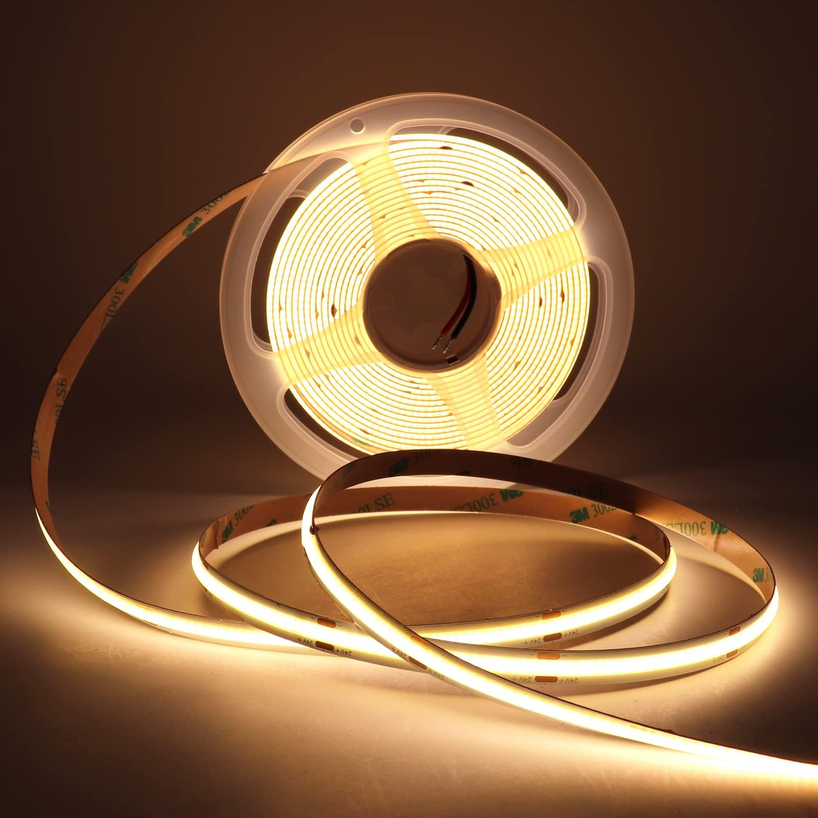 MALIIGAZA 5m COB LED Strip Light, 24V Warm White 3000K Dotless COB Light Strip, 480LEDs/M High Density Dimmable Cuttable LED Light Strip for Indoor Home Decor (Without Power Supply)