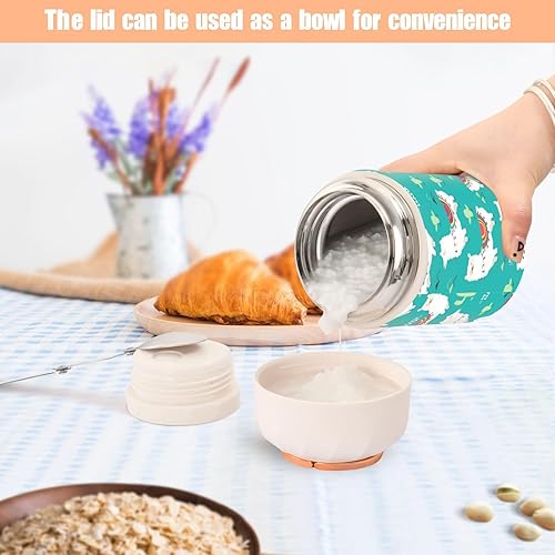 Miniatura 6 de Llama - Tarro de alimentos aislado al vacío de acero inoxidable de 16 onzas, con cuchara plegable, boca ancha, termos de sopa a prueba de fugas para