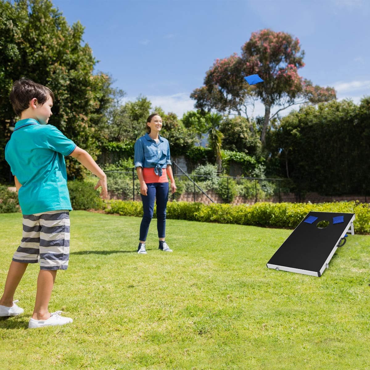 FANTASK Cornhole Boards, gra zręcznościowa dla dzieci i dorosłych, worek na piasek, deska do zabawy ze składanym wzornictwem i uchwytem, klasyczna gra plażowa do gier wieloosobowych