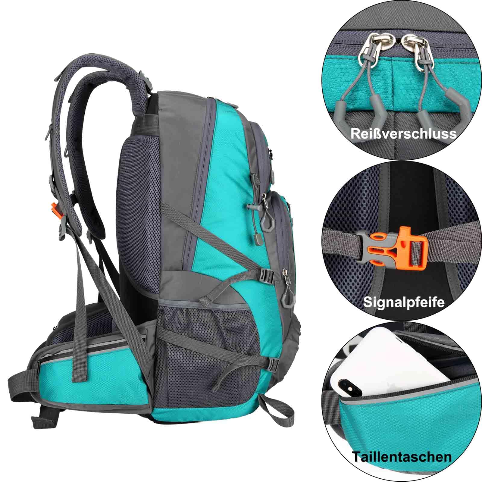 Wanderrucksack 40L Trekkingrucksack mit Schuhfach Rückenbelüftung Reiserucksack Damen Herren für Wandern Klettern Outdoor Reise Rucksack Wasserdicht Groß (Grün)