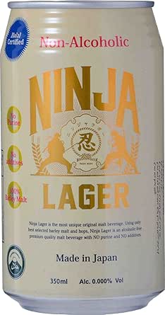 Japanese Beer, Ninja Lager, Non-Alcoholic Beer, 11.8 fl oz (350 ml) x 24 Cans, Halal Certified