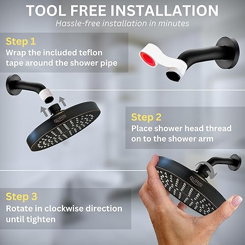 Miniatura 5 de GURIN Cabezal de ducha de alta presión, cabezal de ducha de baño de lujo con ángulos ajustables, boquillas de silicona antiobstrucción, bronce