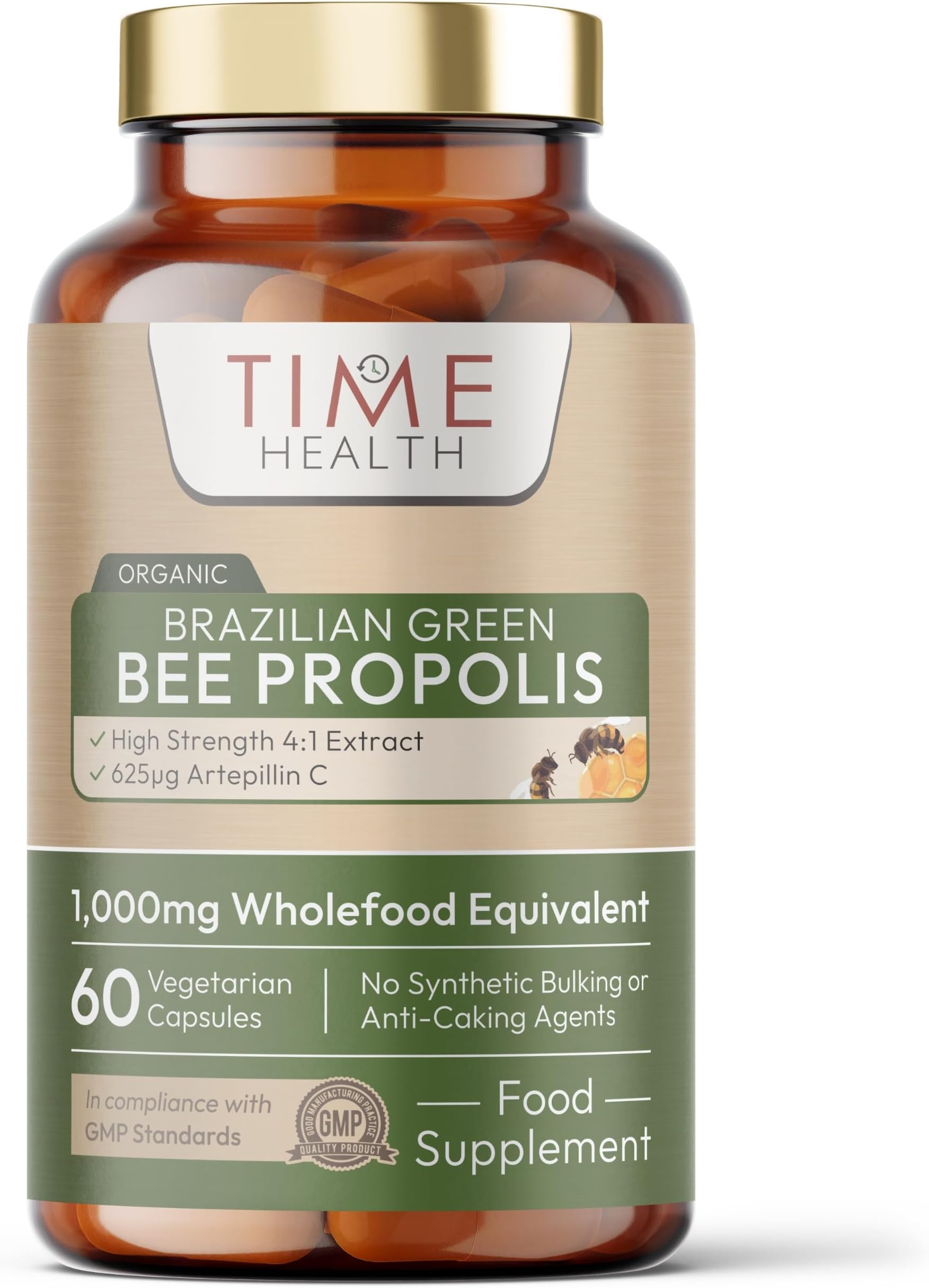 Organic Green Bee Propolis – High Strength 4:1 Extract – 1000mg – 60 Capsules – Immunity, Cognition & Inflammation Support – Harvested in Brazil – GMP – UK Made Supplement – No Additives