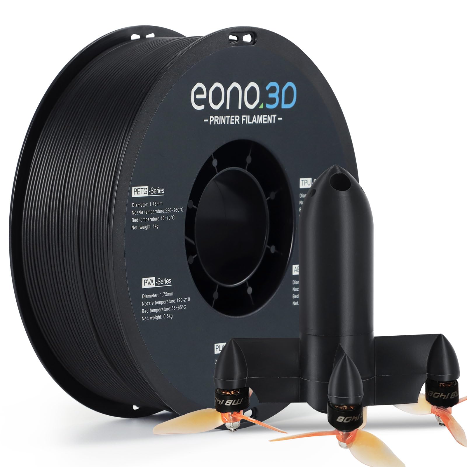 PP Filament 1.75mm Polypropylene Filament, Black 1kg/2.2lbs Durable Semi-Flexible 3D Printer Filament for Functional Parts &amp; Prototyping, No Warping, 5 Build Sheets Included