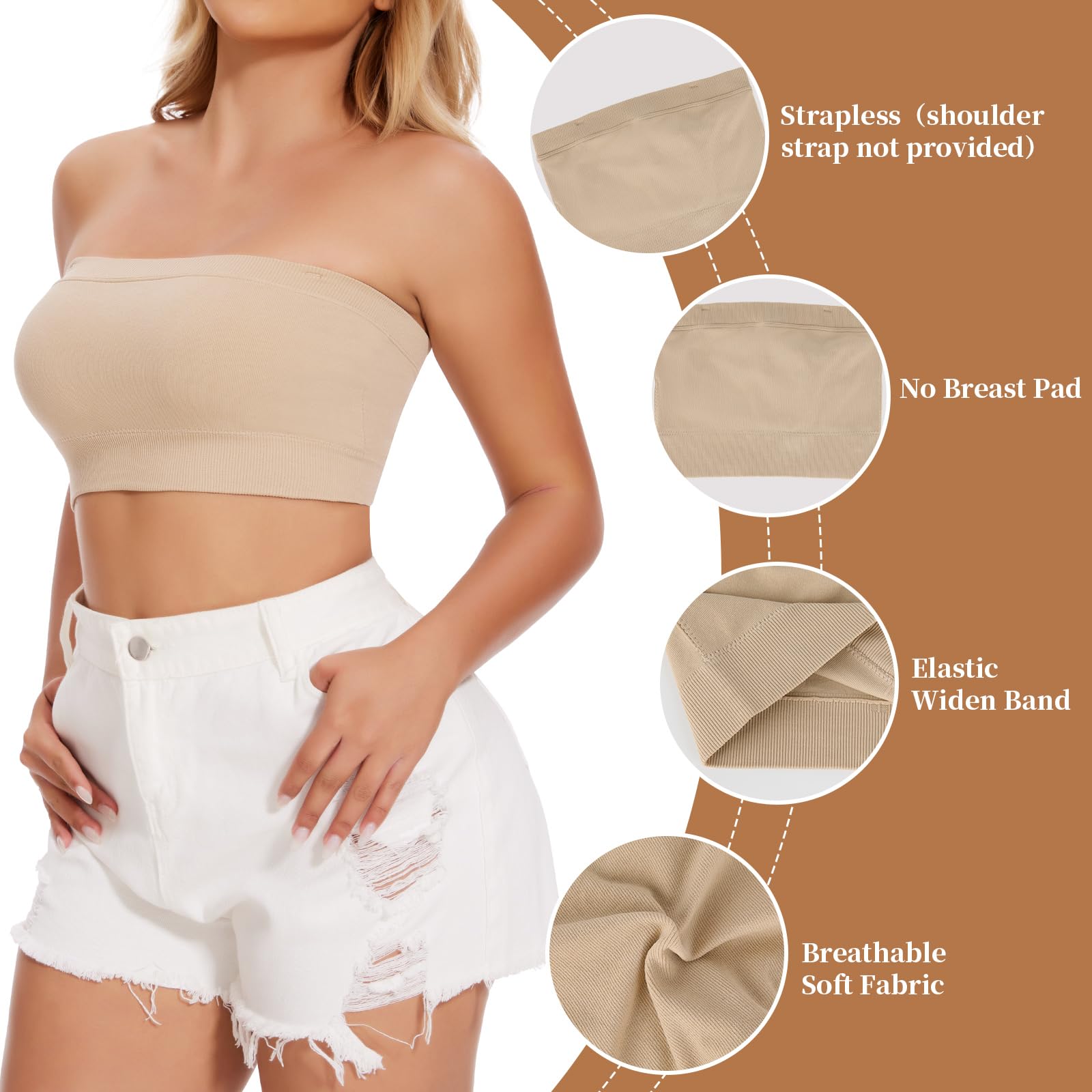Joyshaper Damski biustonosz bez fiszbin bez fiszbin, biustonosz typu bandeau, biustonosz typu push-up, bez ramiączek, górna część