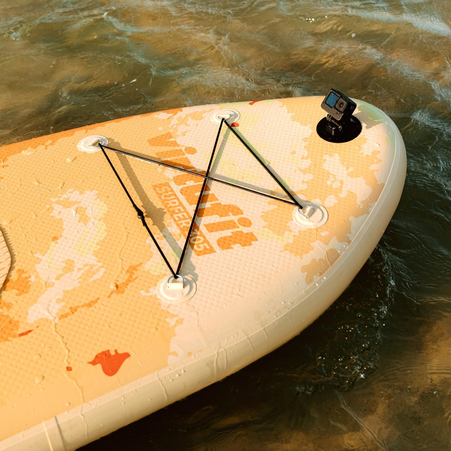 VirtuFit SUP Board Surfer 305, tavola gonfiabile con vela per windsurf, stand up paddle, nero, con accessori, pagaia, pompa, borsa per il trasporto, supporto per GoPro, per principianti ed esperti